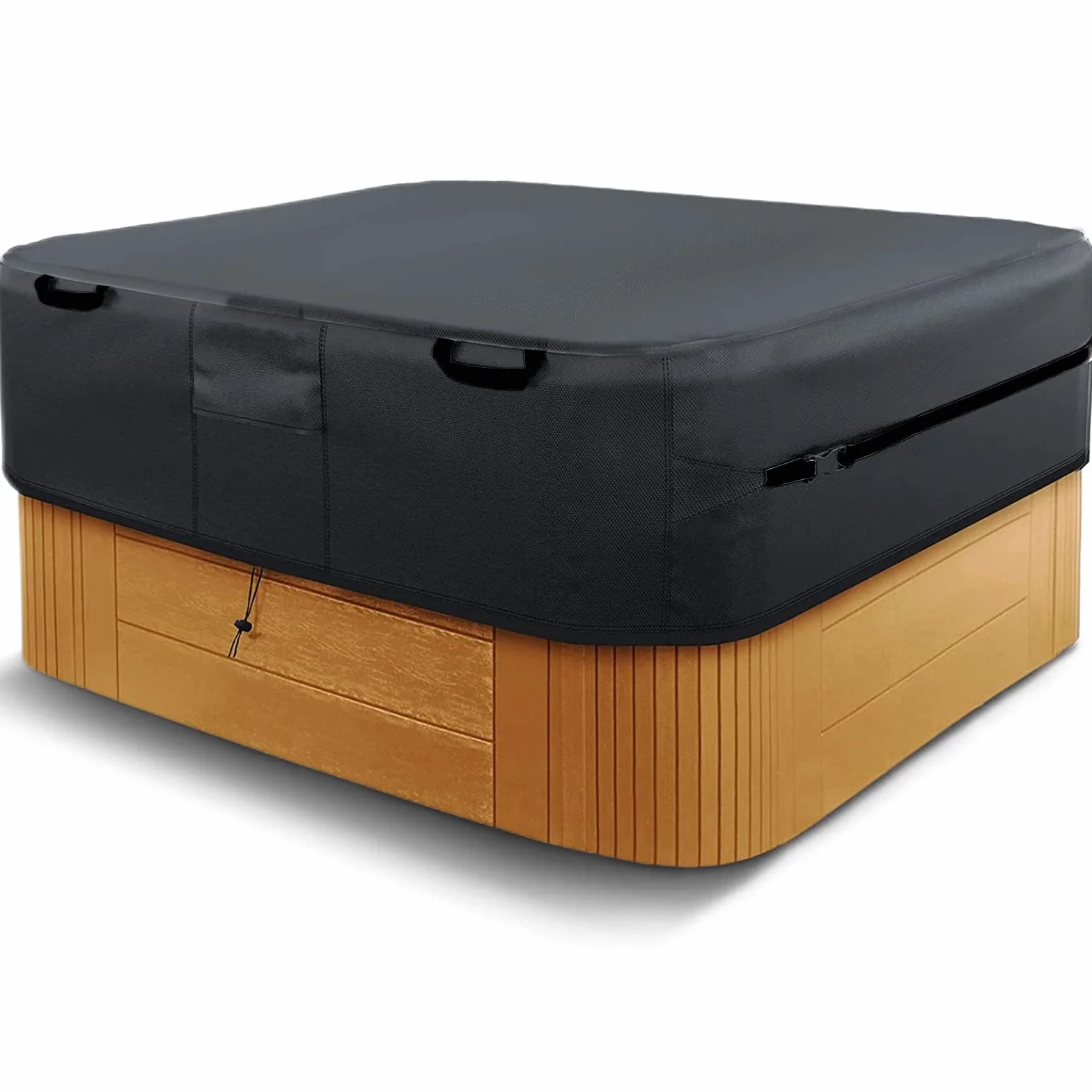 Plandeka do hydromasażu, wodoszczelna, 600D, Hot Tub Cover, osłona SPA, plandeka okryciowa z hydromasażem, ochrona przed wiatrem, promieniowaniem UV, czarna (230 x 230 x 85 cm)
