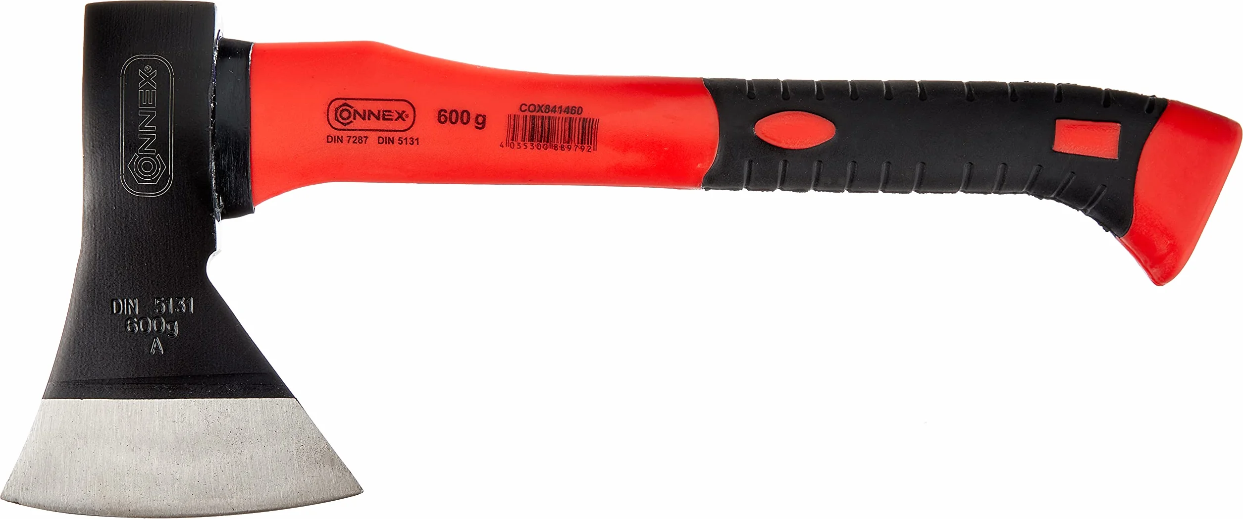 Connex Stopka 600 g - niskowibracyjny trzonek z włókna szklanego - kompaktowy kształt - gumowa końcówka uchwytu - do precyzyjnej obróbki drewna / topór ręczny z ochroną przed przecięciem / topór do rozłupywania / topór kempingowy / COX841460