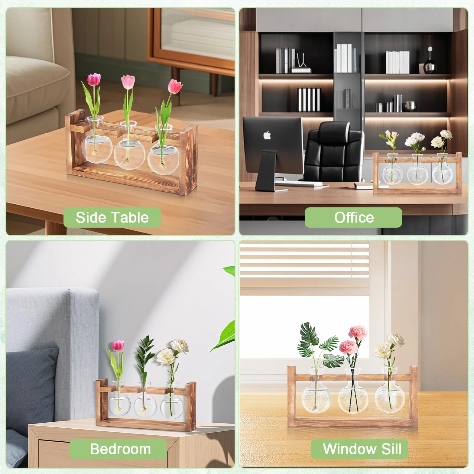 Fentar Stacja rozmnażania roślin, Terrarium Rośliny ekosystem z wtyczką i drewnianą podstawą, moda przezroczyste szkło terrarium, hydroponic szklane doniczki dekoracyjne kryty (kulisty)