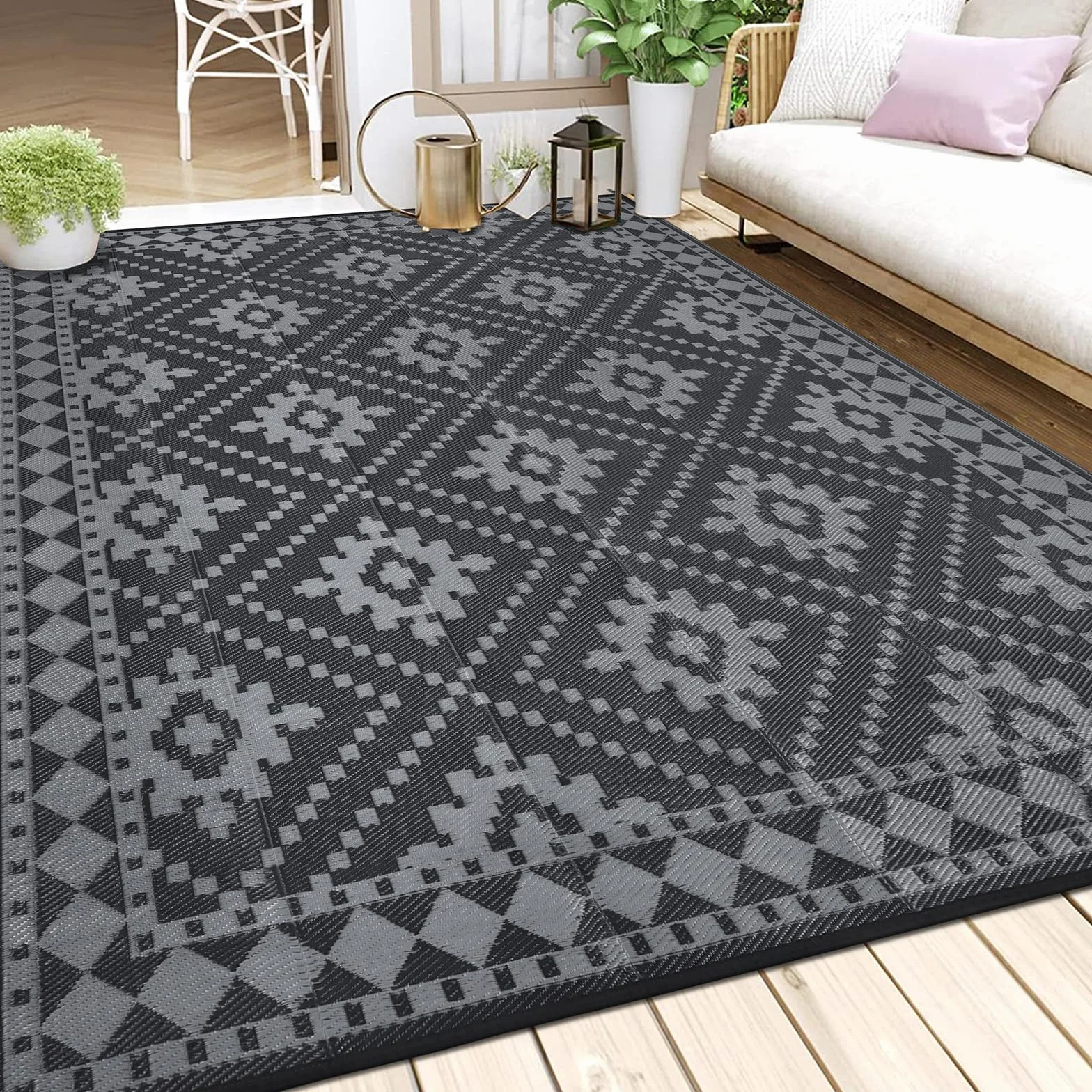 Enyhom Dywan outdoorowy 240 x 300 cm dwustronny odporny na UV z tworzywa sztucznego na taras