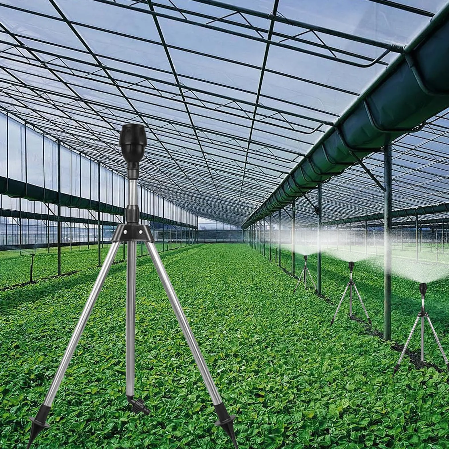Sprinkler on Tripod, 360 Degree Large Area Irrigation Sprinkler with Adjustable Sprayer, Automatic Watering System for Outdoor Pathway Backyard Garden Farm Use