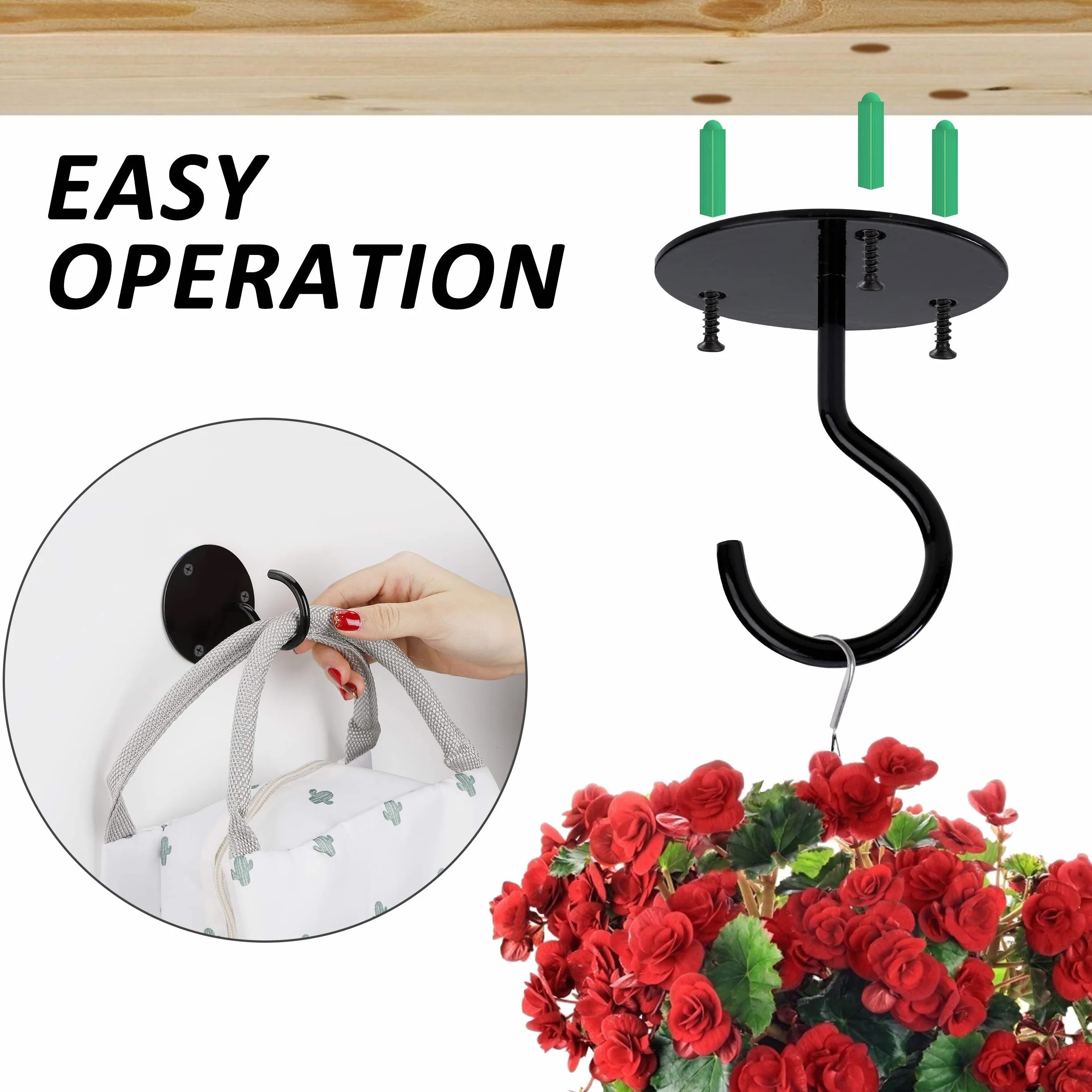 Haczyki sufitowe ścienne satynowe okrągła podstawa do montażu wieszaki śrubowe do lamp, roślin, karmników (2 szt.)