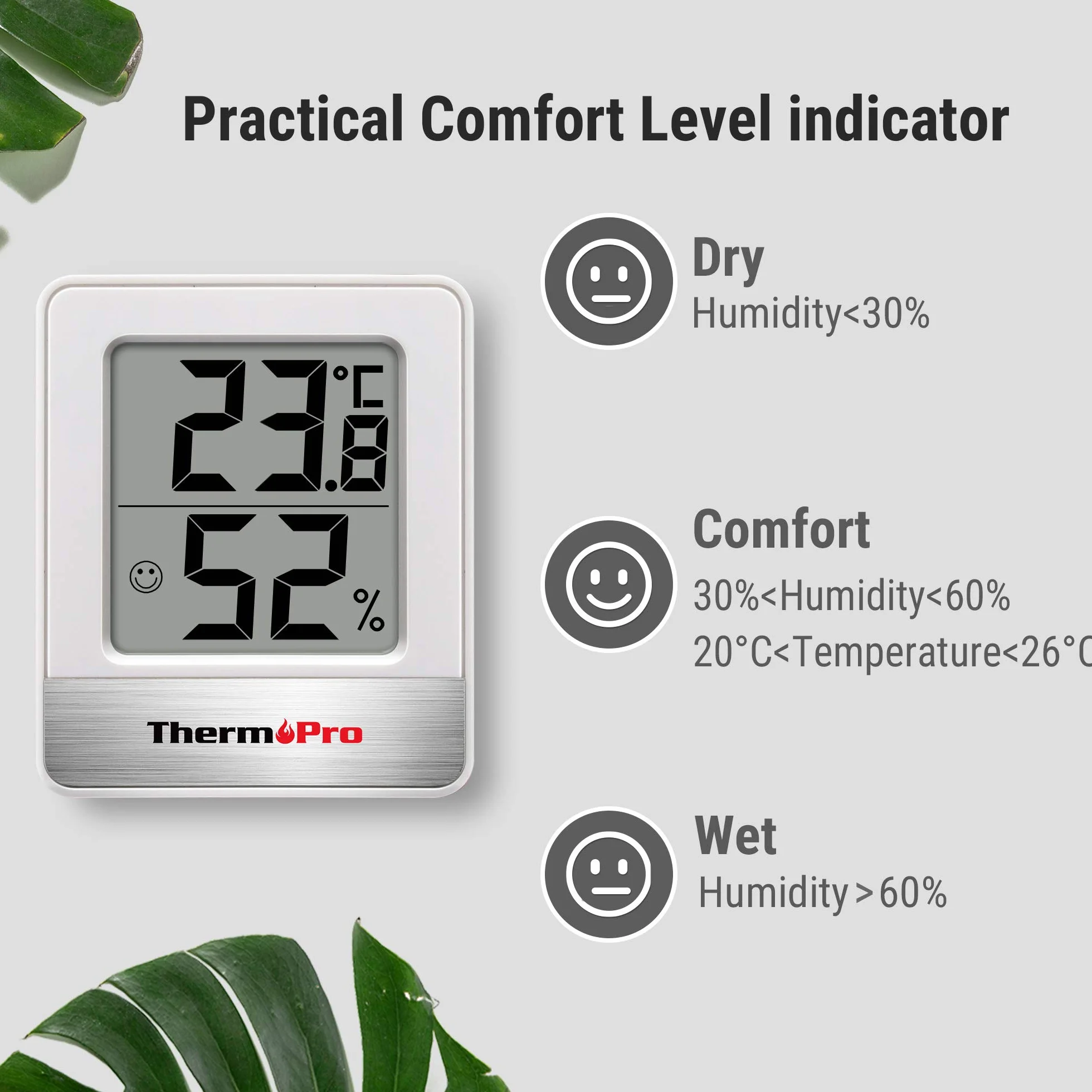 ThermoPro TP49W-6 cyfrowy mini termohigrometr, 6 sztuk, wskaźnik Smiley