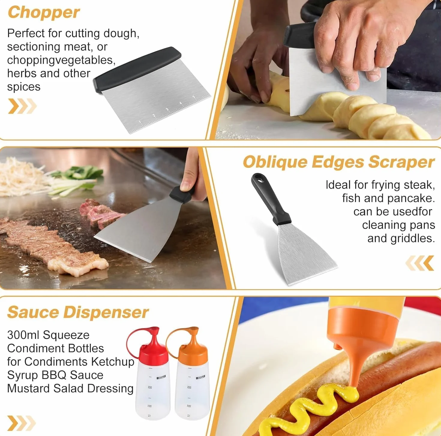 Zestaw akcesoriów do grilla, 20 szt. płaskich akcesoriów do grilla Blackstone Camp Chef, zestaw metalowych szpatułek z prasą do burgerów, osłona do nalewania, kopuła do topienia, szczypce