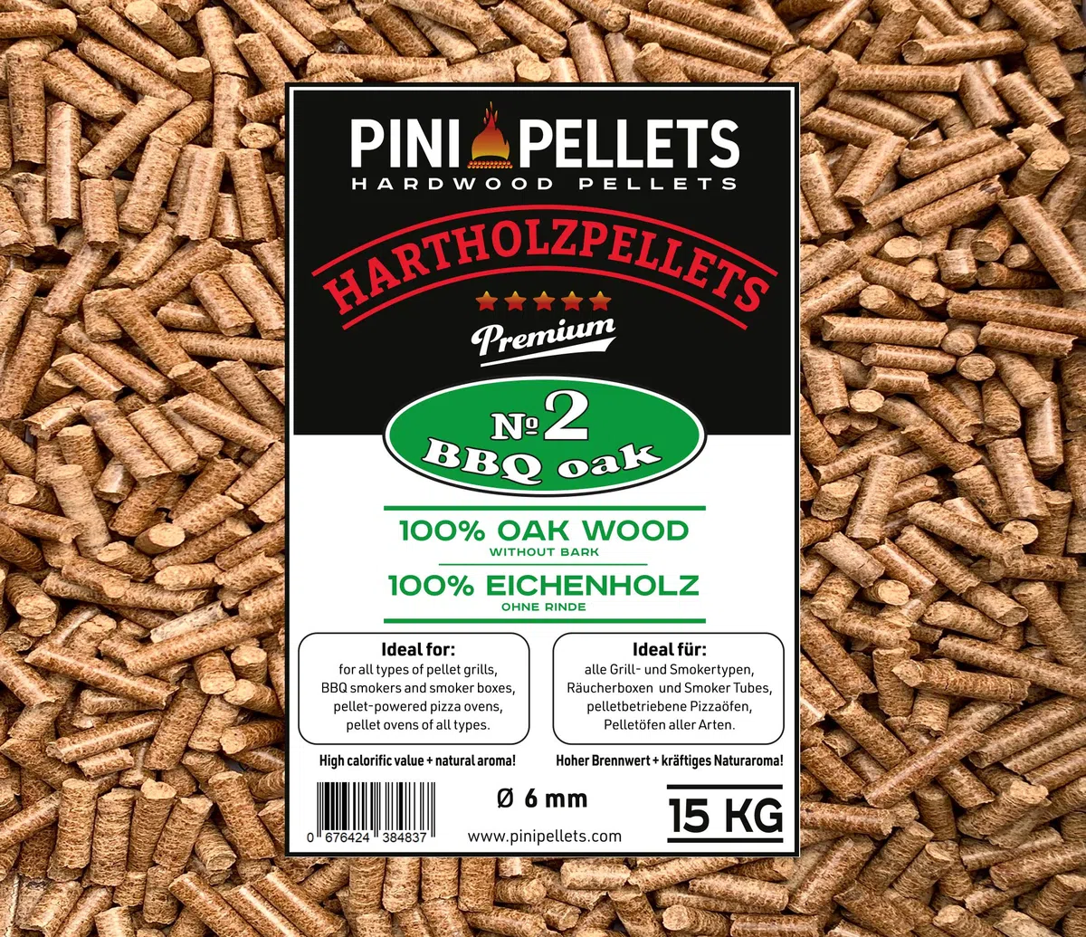 PINI Grillpellets 15 kg – pellet drzewny, 100% dąb, nr 2, do grillowania, wędzenia, również do pieców na pellet