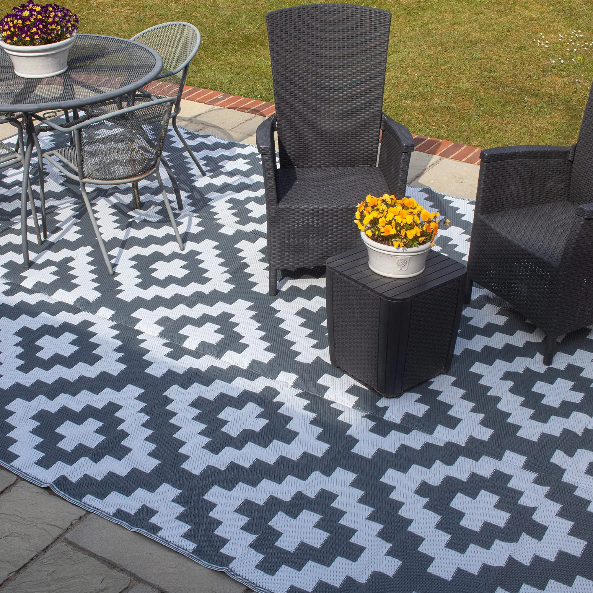Valiant FIR564 Geometryczny dywan na patio i taras na zewnątrz – 3,6 m x 2,7 m, szary, szary