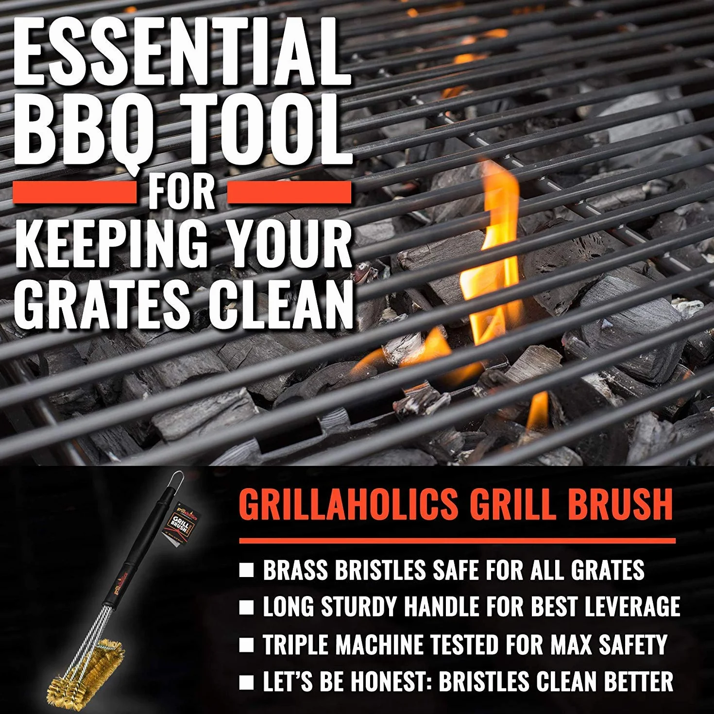 Grillaholics Essentials mosiężna szczotka do grilla, miękka szczotka do grilla z mosiądzu do bezpiecznego czyszczenia porcelany i krat ceramicznych, dożywotnia gwarancja producenta