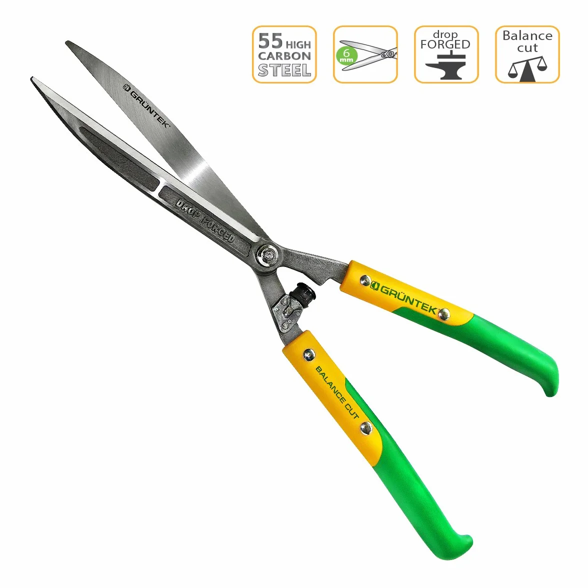 GRÜNTEK Q-23 nożyce do żywopłotu 600 mm, kute proste ostrza, amortyzator, wyważone, zadowolenia 90 dni, do żywopłotów, krzewów, małych gałęzi do 6 mm, krzewów