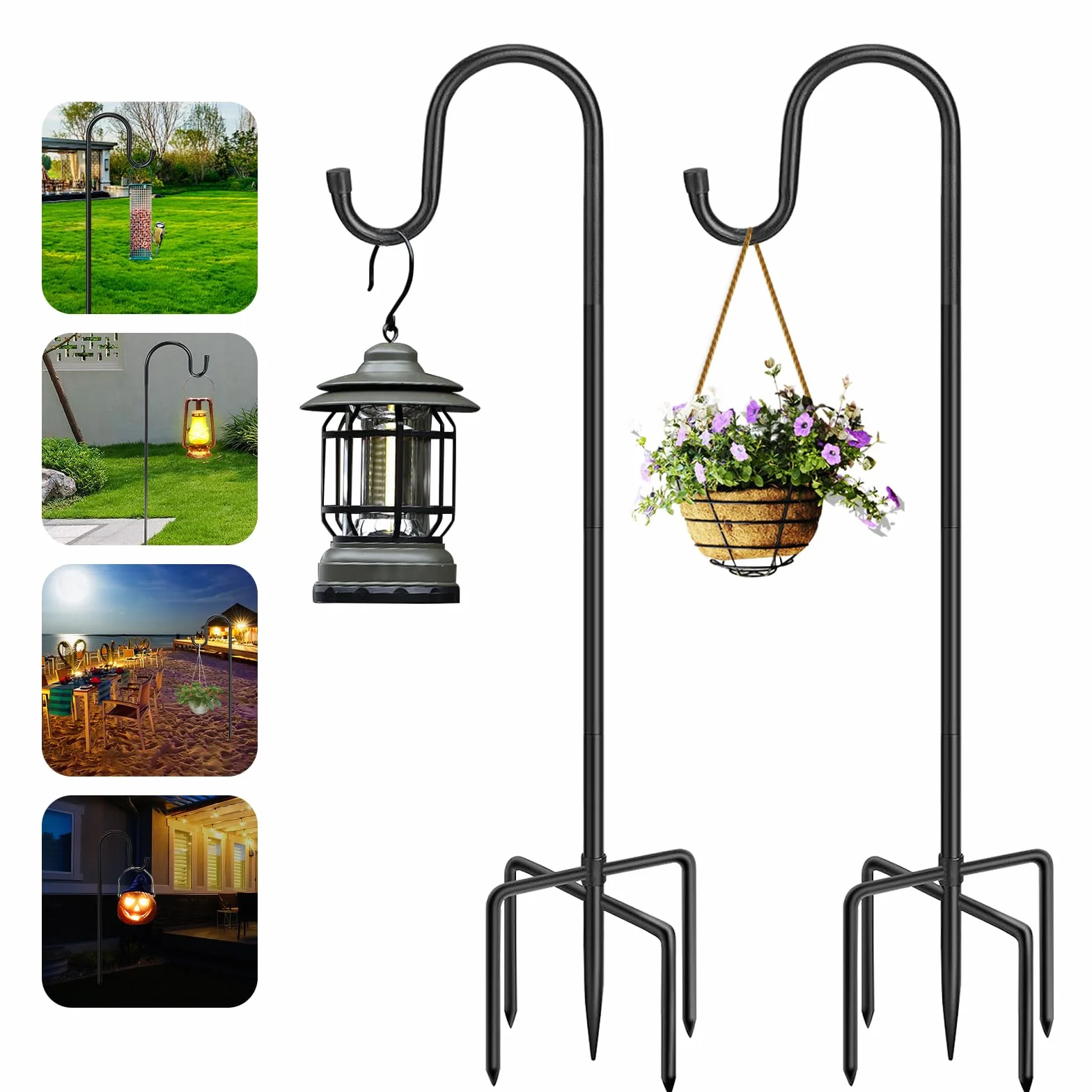 Ceboic Haczyki Shepherds Crook, 2 szt., 96 cm, regulowana wysokość, haczyki pasterskie z 5 bolcami, wytrzymały metalowy hak ogrodowy, do lampionów, karmników dla ptaków, słoików, świateł, wesel, koszy