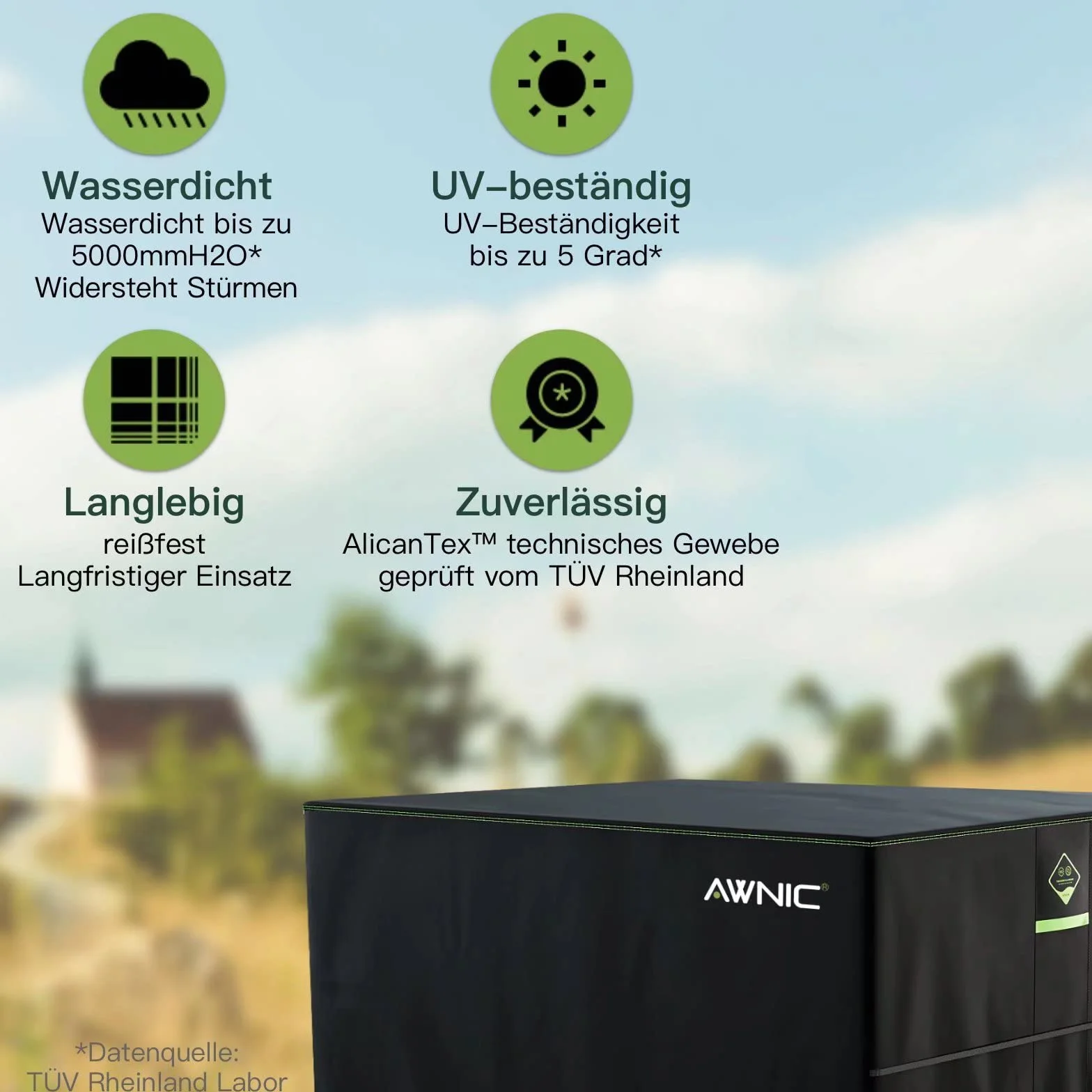 Awnic Pokrowiec na meble ogrodowe wodoszczelny 420D Oxford AlicanTex prostokątny czarny