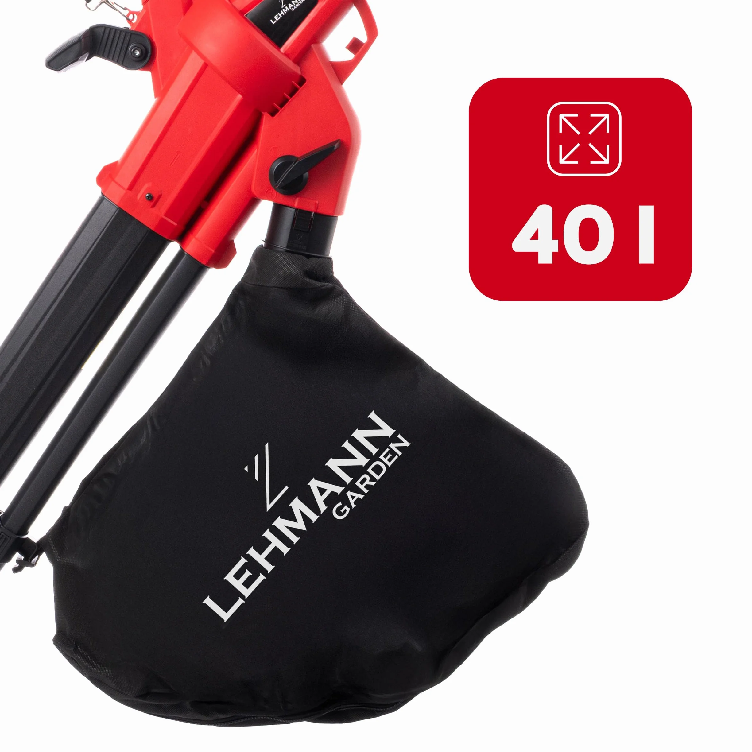 LEHMANN Elektryczna dmuchawa druciana 3 w 1, odkurzacz do liści ogrodowych z rozdrabniaczem, 3500 W, prędkość 270 km/h, 15 000 obr./min, 40 l, lekka torba na ramię i kółka