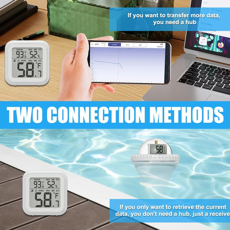 Radiowy termometr basenowy WiFi 360° z 3 wyświetlaczami LCD