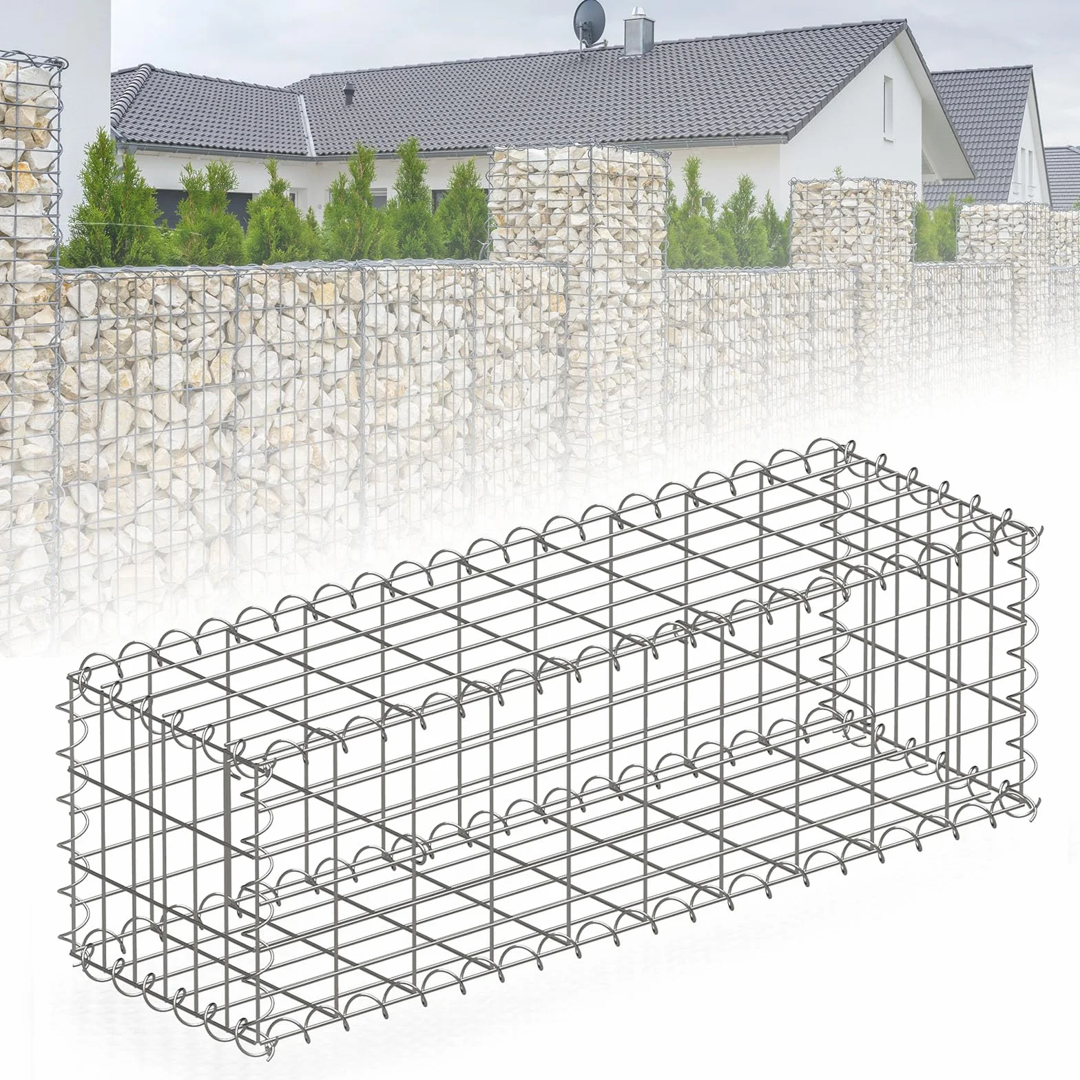 Floordirekt Gabiona, metalowy kosz na kamienie, 100x30x30 cm, ocynkowany kosz z drutem o rozmiarze oczek 5 x 10 cm, kamienny mur jako płot ogrodowy, siatka gabionowa jako osłona przeciwsłoneczna