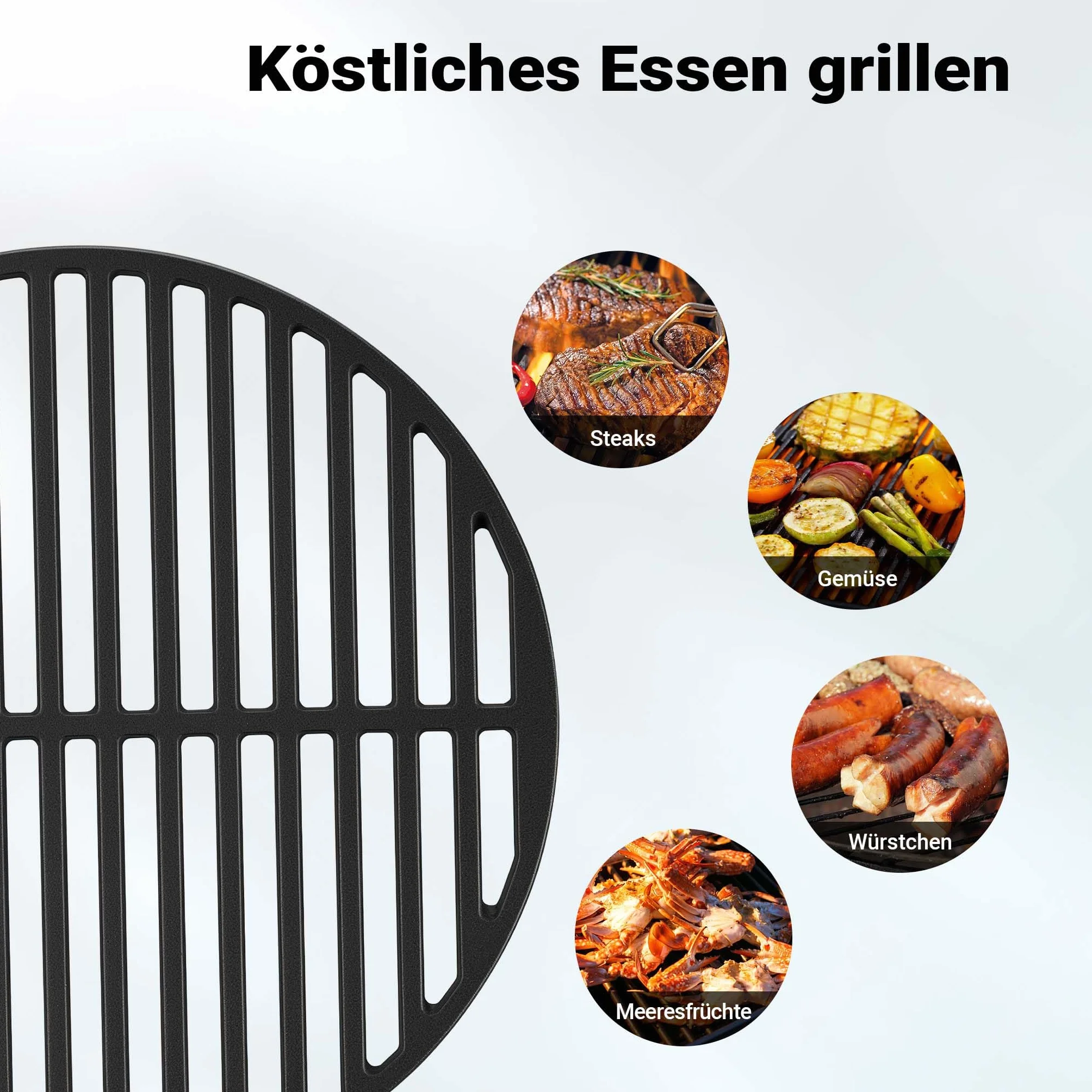 Wiltec Żeliwny ruszt do grilla Ø 45 cm, uniwersalny ruszt grillowy do grilla gazowego i węglowego, żeliwna płyta grillowa do mięsa, ryb i warzyw