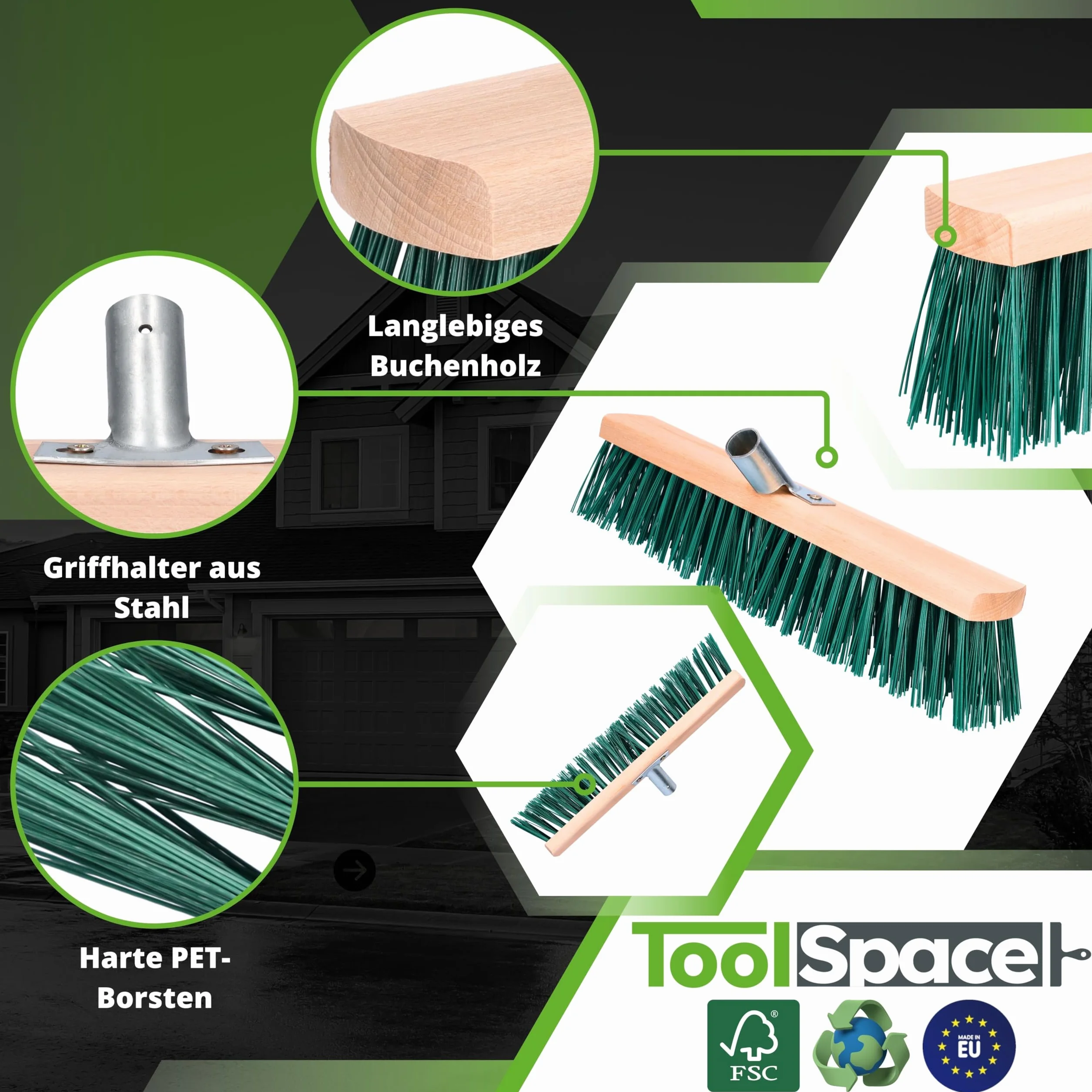 ToolSpace Szczotka do zamiatania ulic i kostki brukowej Miotła Ulicówka 40 cm do Użytku na Zewnątrz Miotła Ogrodowa do Podjazdu Tarasu Chodników Podwórka Garażu Patio Werandy
