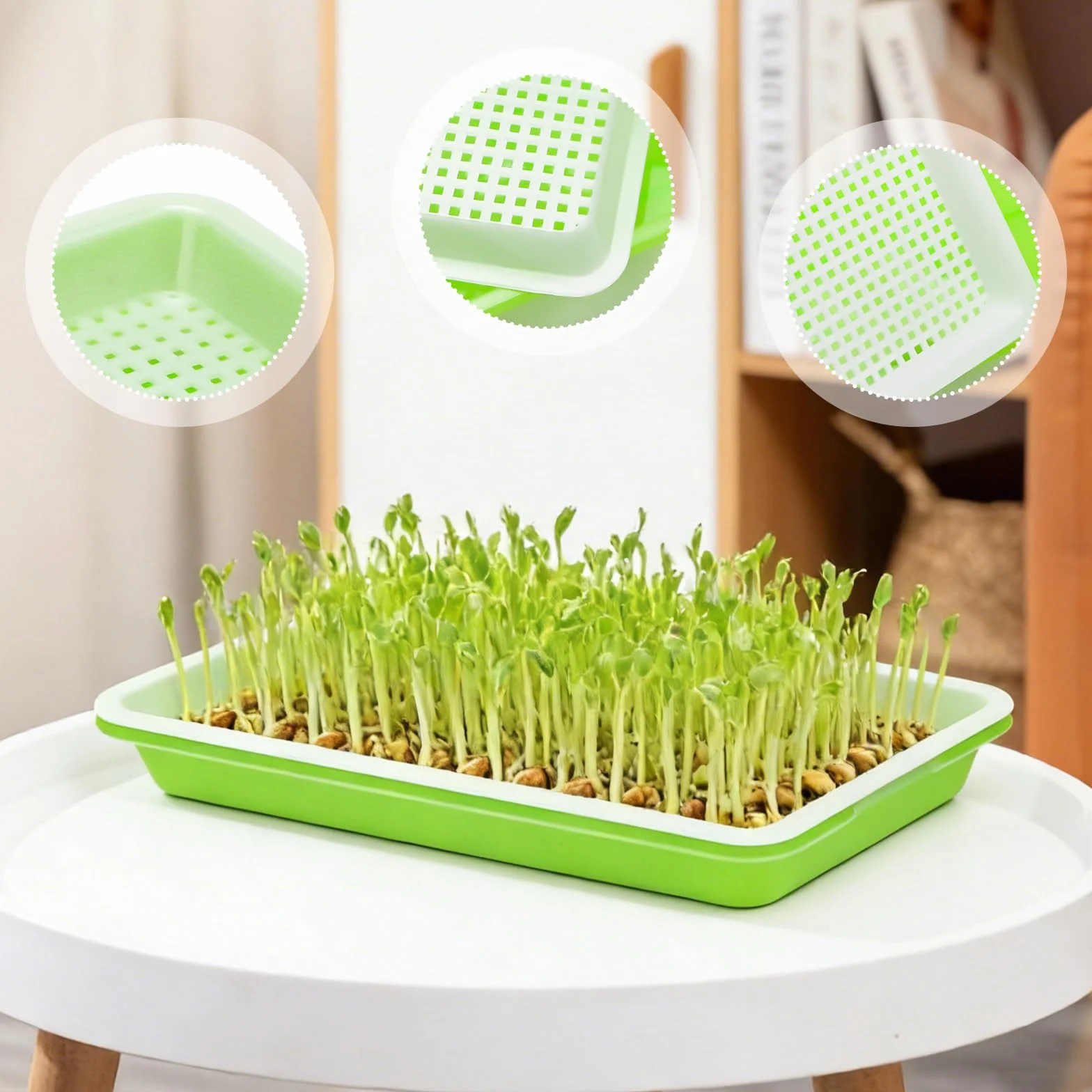 Miseczki do uprawy rzeżuchy, zestaw 2 sztuk, 22 x 14 cm, łącznie z zestawem startowym Microgreens, pojemnik na kiełki, pojemnik na świeże kiełki i rzeżuchę na parapecie