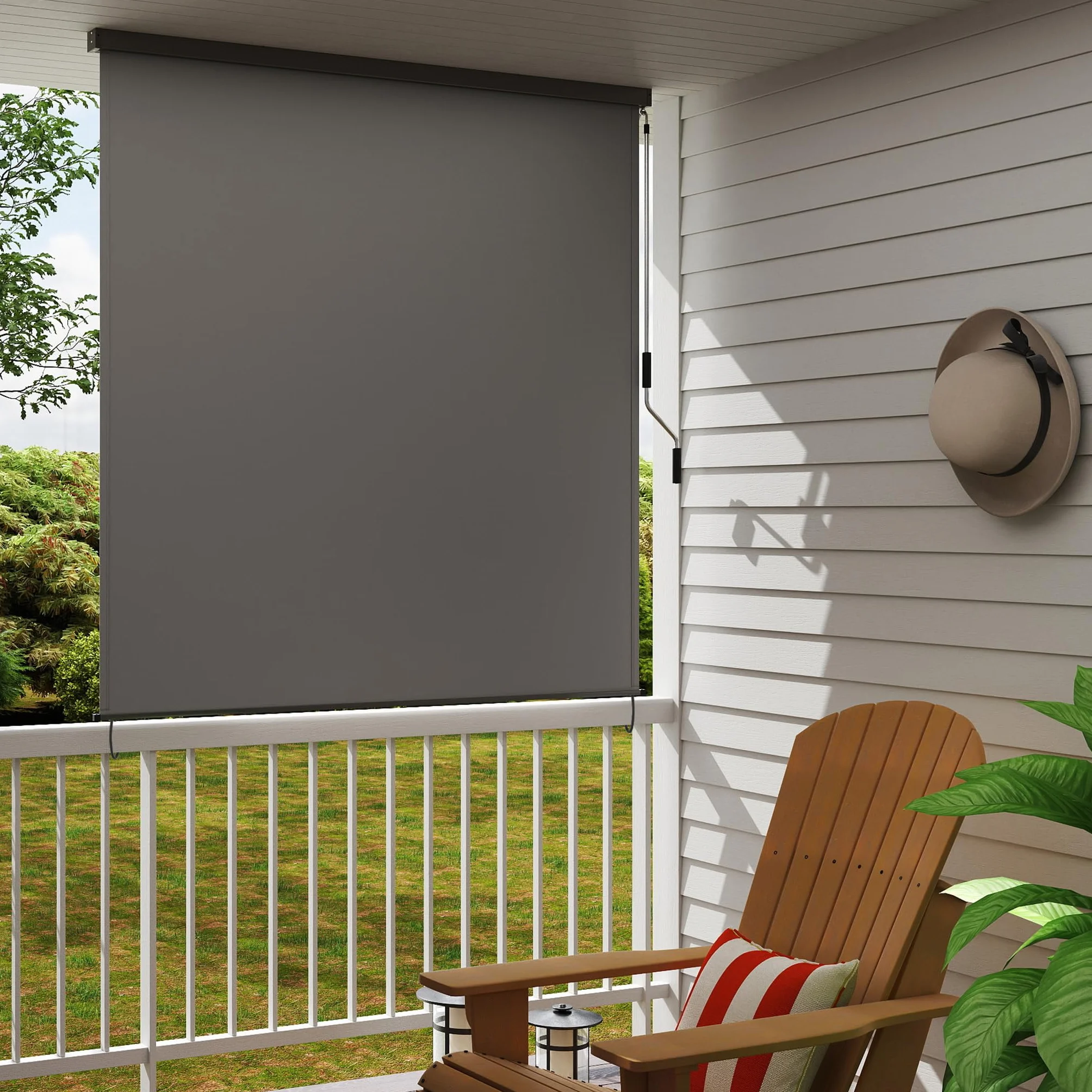 Aufun Markiza pionowa, wysuwana, 120 x 250 cm, ochrona przed wiatrem, aluminiowa, z korbą, ochrona przed słońcem, ochrona przed wzrokiem, na balkon, taras, do ogrodu, jasnoszara
