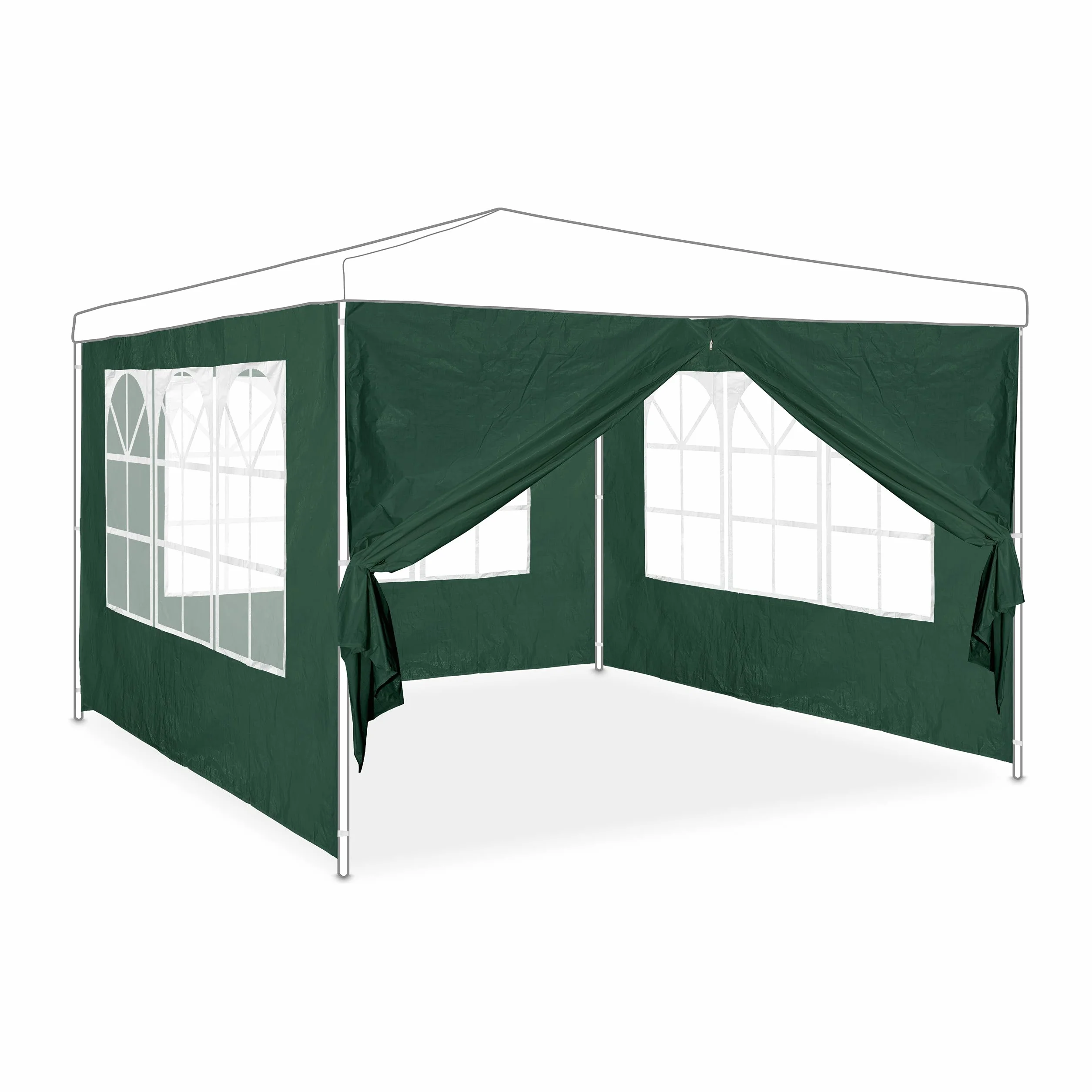 Relaxdays Ściana boczna do pawilonu, zestaw 4 sztuk, 3 ściany, okna, część boczna z zamkiem błyskawicznym, tworzywo sztuczne, wys. x szer. 2 x 3 m, kolor zielony