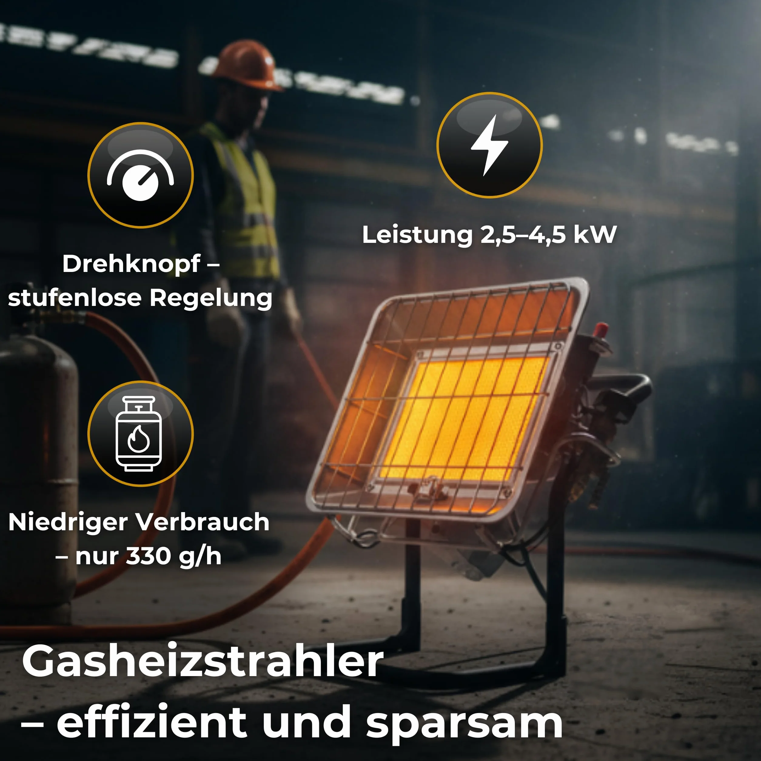 Promiennik gazowy Climative 4,5 kW z zapłonem piezo, promiennik tarasowy, zewnętrzny, w zestawie reduktor, wąż, uchwyt na butlę gazową, promiennik gazowy na taras, oszczędny, ogrzewanie zewnętrzne