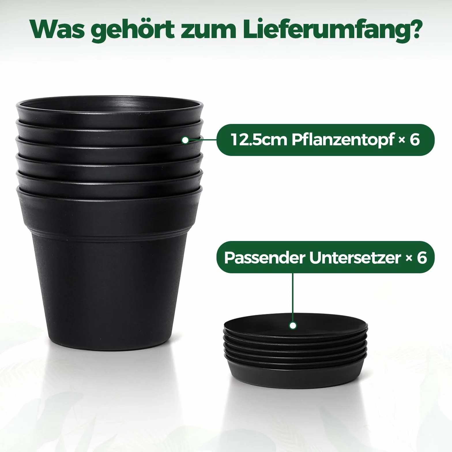 T4U okrągła doniczka 12.5 cm z Tworzywa Sztucznego z Podstawką, Zestaw 6 Doniczki Plastikowe z Otworami Drenażowymi, Doniczka do Roślin do Wnętrz i na Balkon, Czarna