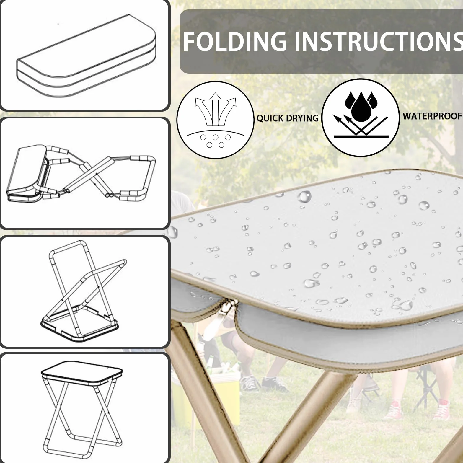 Składany stołek mini LUKIUP 28 cm do podróży, ogrodu, plaży (Kaki)