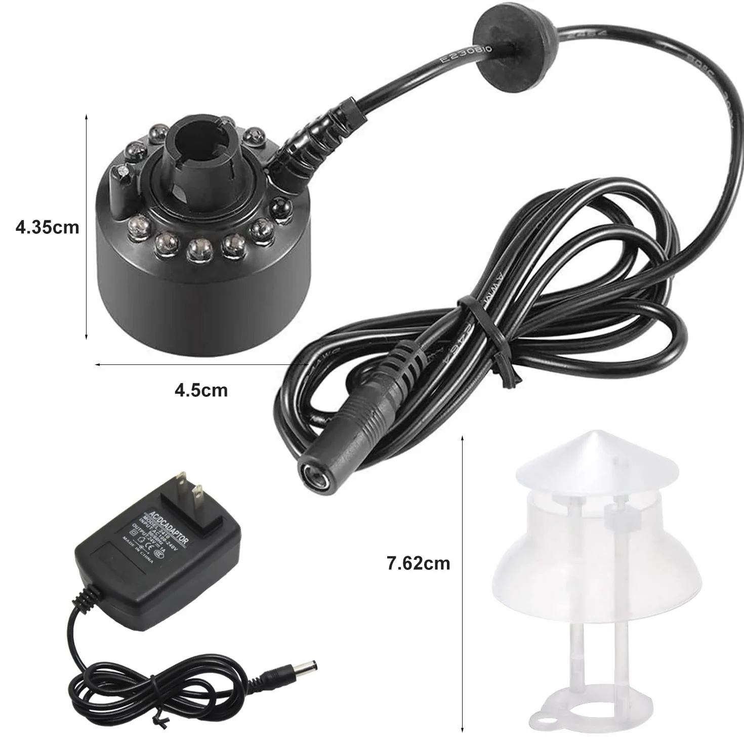 RoserRose Ultradźwiękowy nebulizator, 12 diod LED Three Color Gradient Atomizer Mist Maker Mgiełka wodna Fogger ze zdejmowaną ochroną przed pryskaniem, do fontanny, kociołka czarownicy Halloween