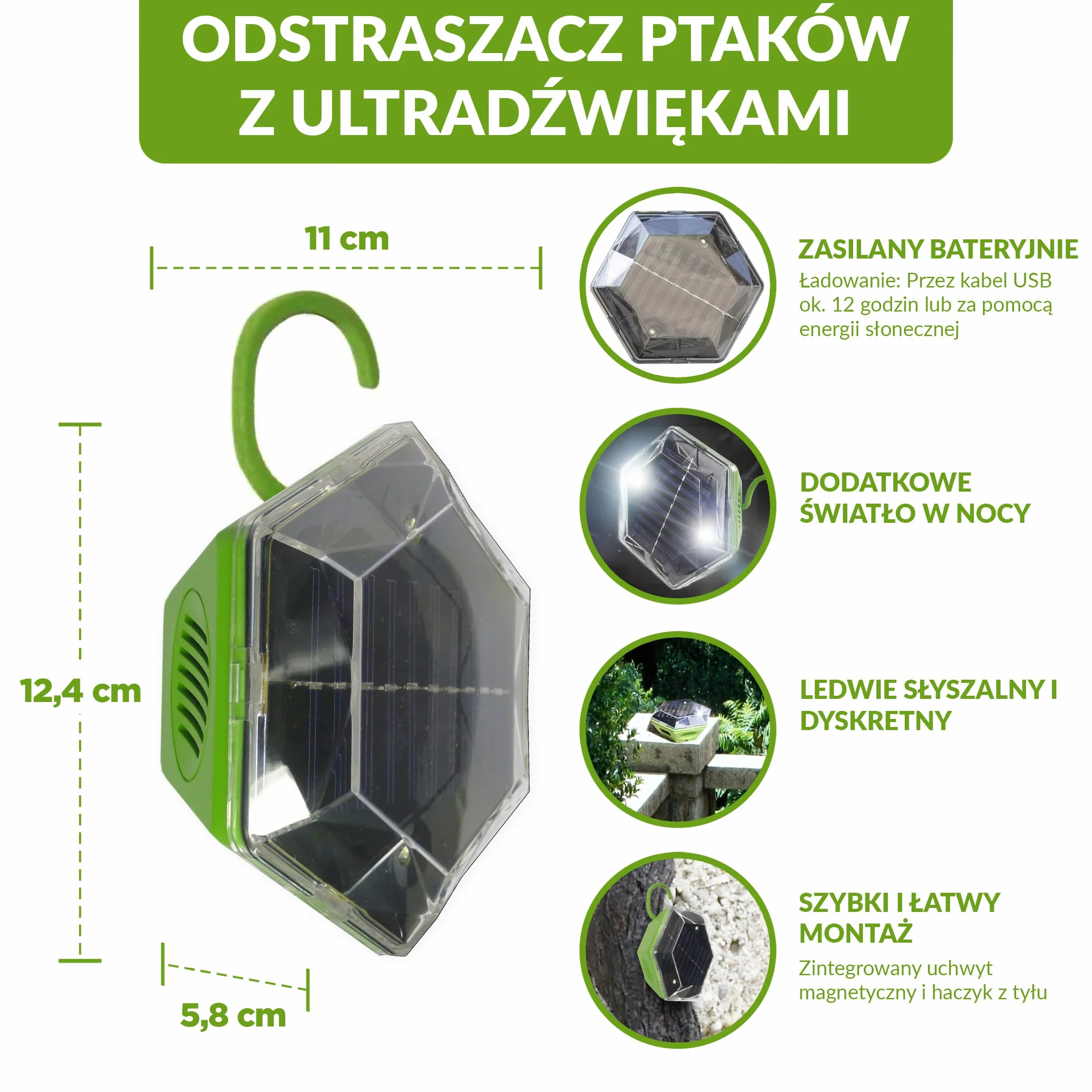 ISOTRONIC Solarowy odstraszacz ptaków Blitz + Ultradźwięki