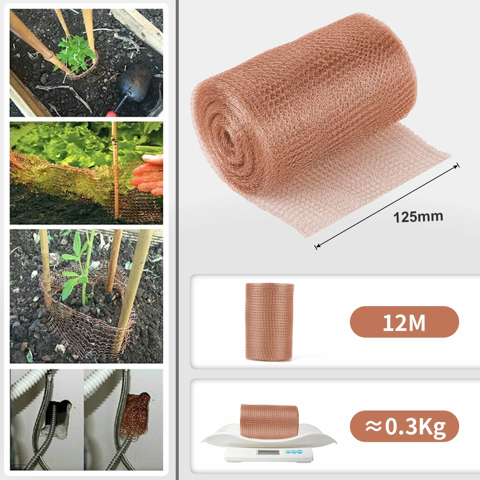 EFUTURETIME Siatka miedziana, 12,5 cm x 12 m, elastyczna siatka miedziana, siatka przeciw gryzoniom ślimakom i ślimakom, ochrona sadzonek roślin ogrodowych