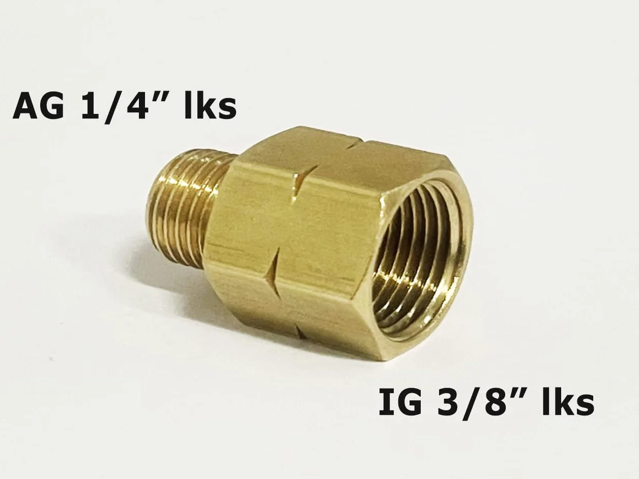 Złączka przejściowa IG 3/8" lewe x gwint zewnętrzny 1/4" lewy reduktor gazu adapter z mosiądzu do węża gazowego 1/4, kuchenka gazowa