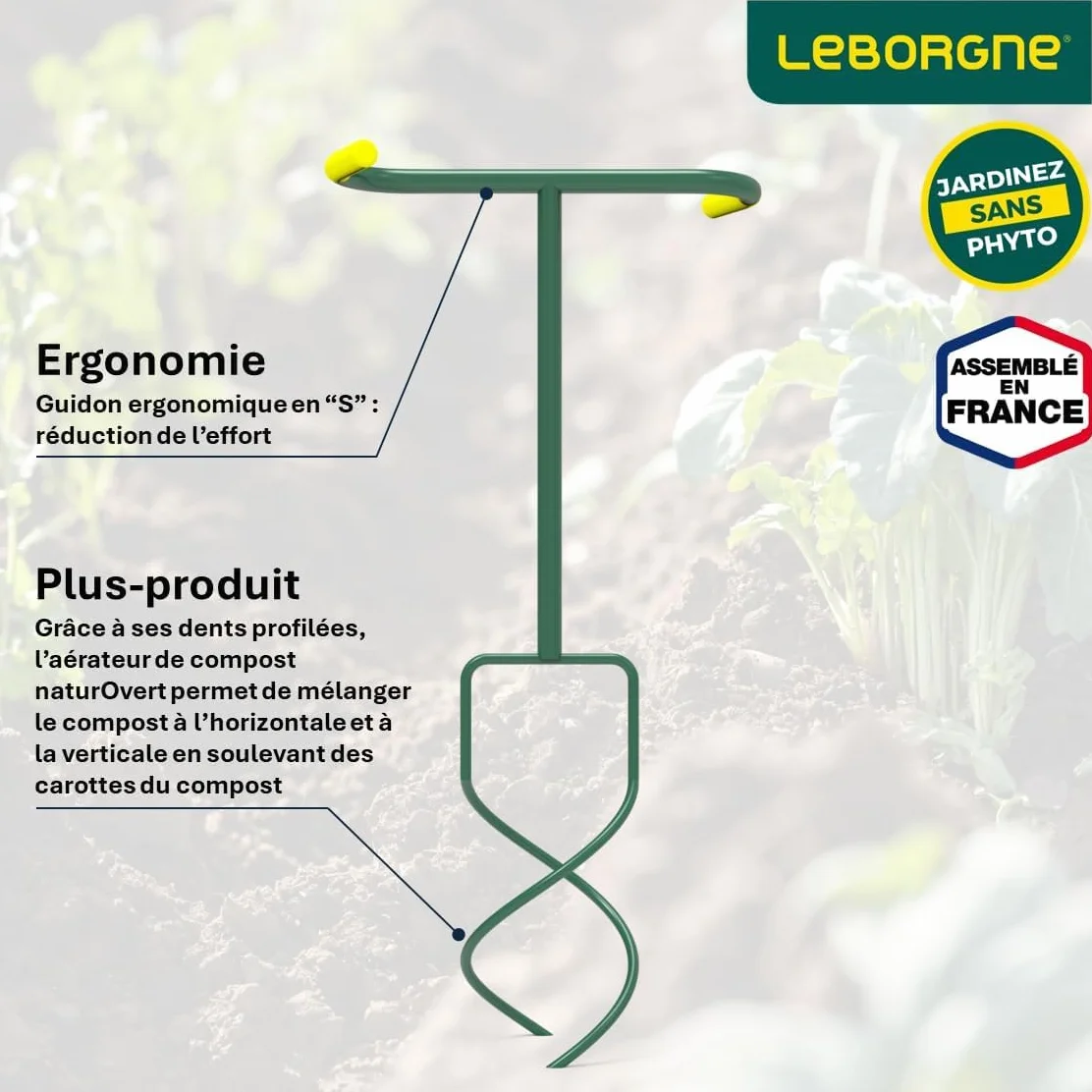 Leborgne Aerator kompostowy Naturovert Aercompost zielony profilowane zęby