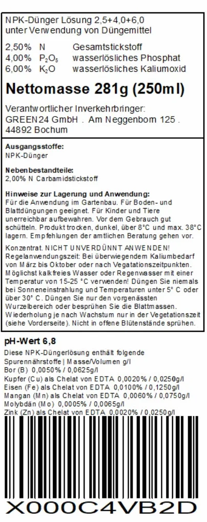 GREEN24 Nawóz do drzew owocowych - specjalistyczny nawóz do drzew owocowych i jagód maliny, gruszy, wiśni, śliwki, borówek, porzeczek NPK 250ml koncentrat