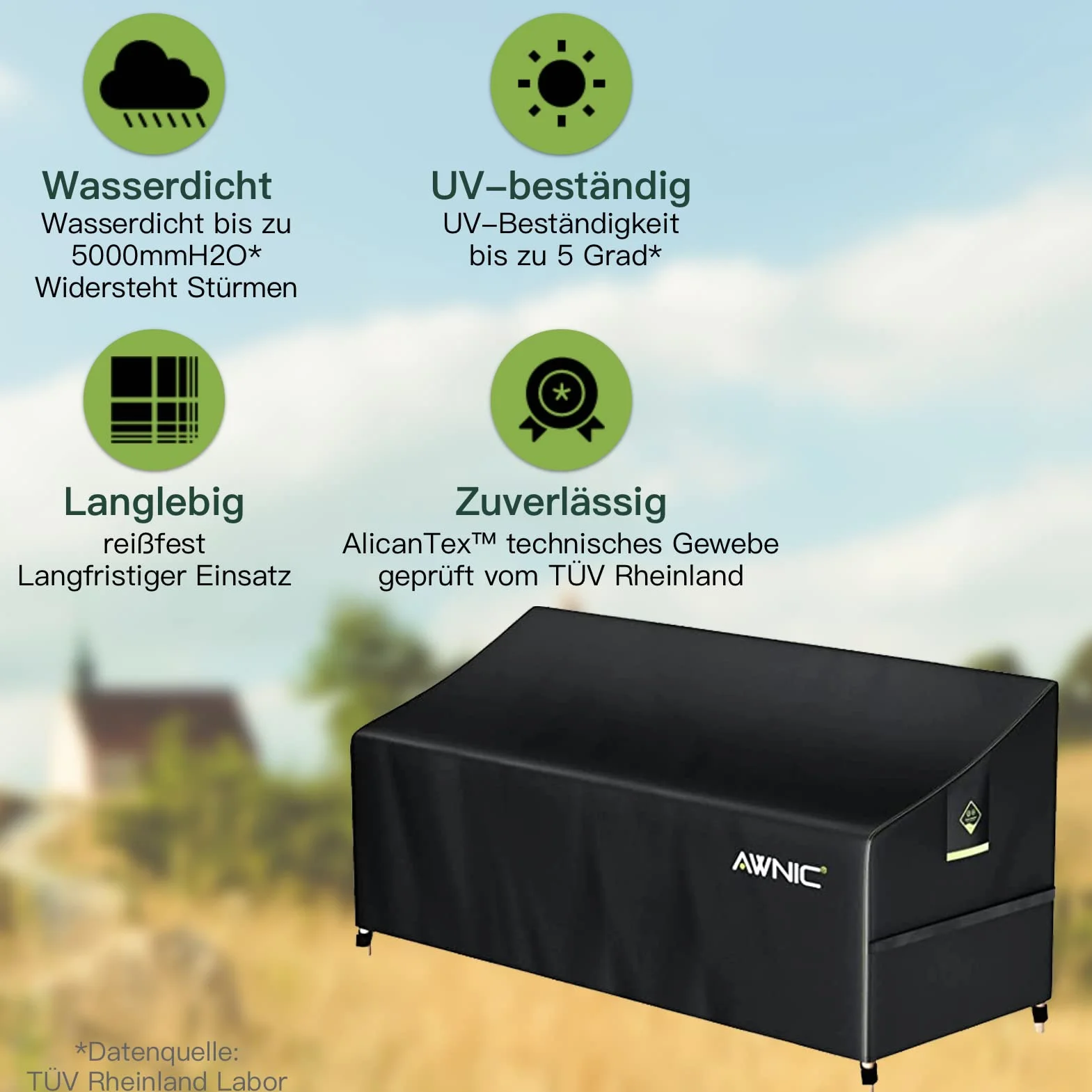 Awnic Pokrowiec na ławkę ogrodową wodoszczelny poliester 420D 3-osobowa 175 x 85 x 65 cm