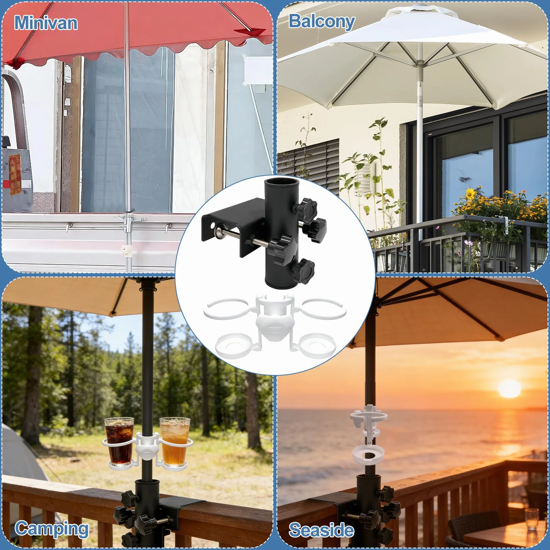 YeahBoom Stojak na parasol, stojak na parasol balkonowy, metalowy stojak na parasol, mocowanie parasola do stołu, stojak na parasolkę Balustradę, stopka parasola na balkon i taras
