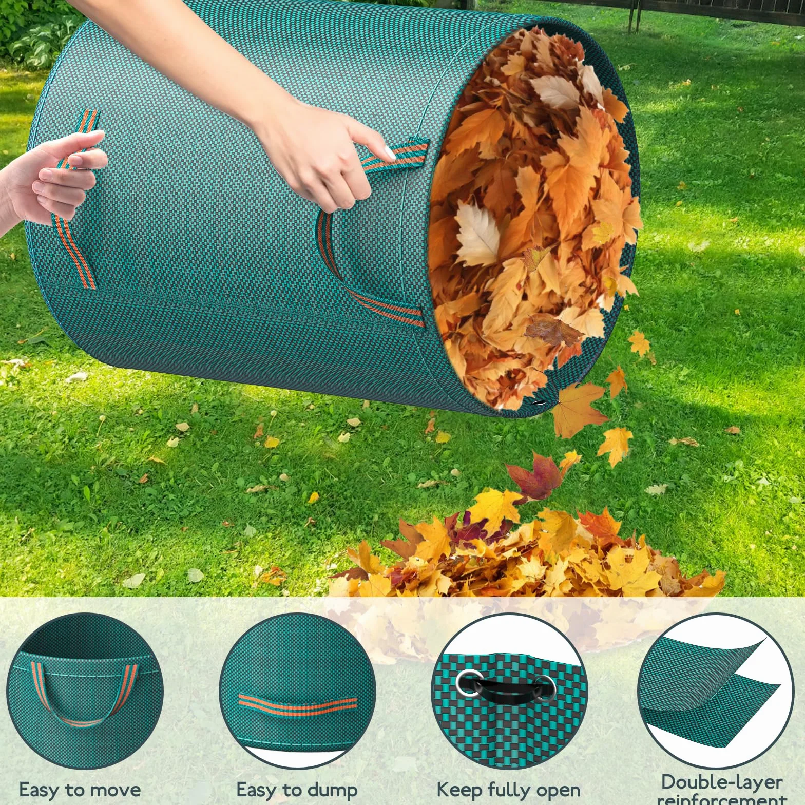 Mokani Worki na odpady ogrodowe, 500 l x 3 worki ogrodowe, wytrzymałe, z uchwytami, wielokrotnego użytku, składane torby kempingowe do recyklingu, na liście, śmieci, gruz, wodoodporne