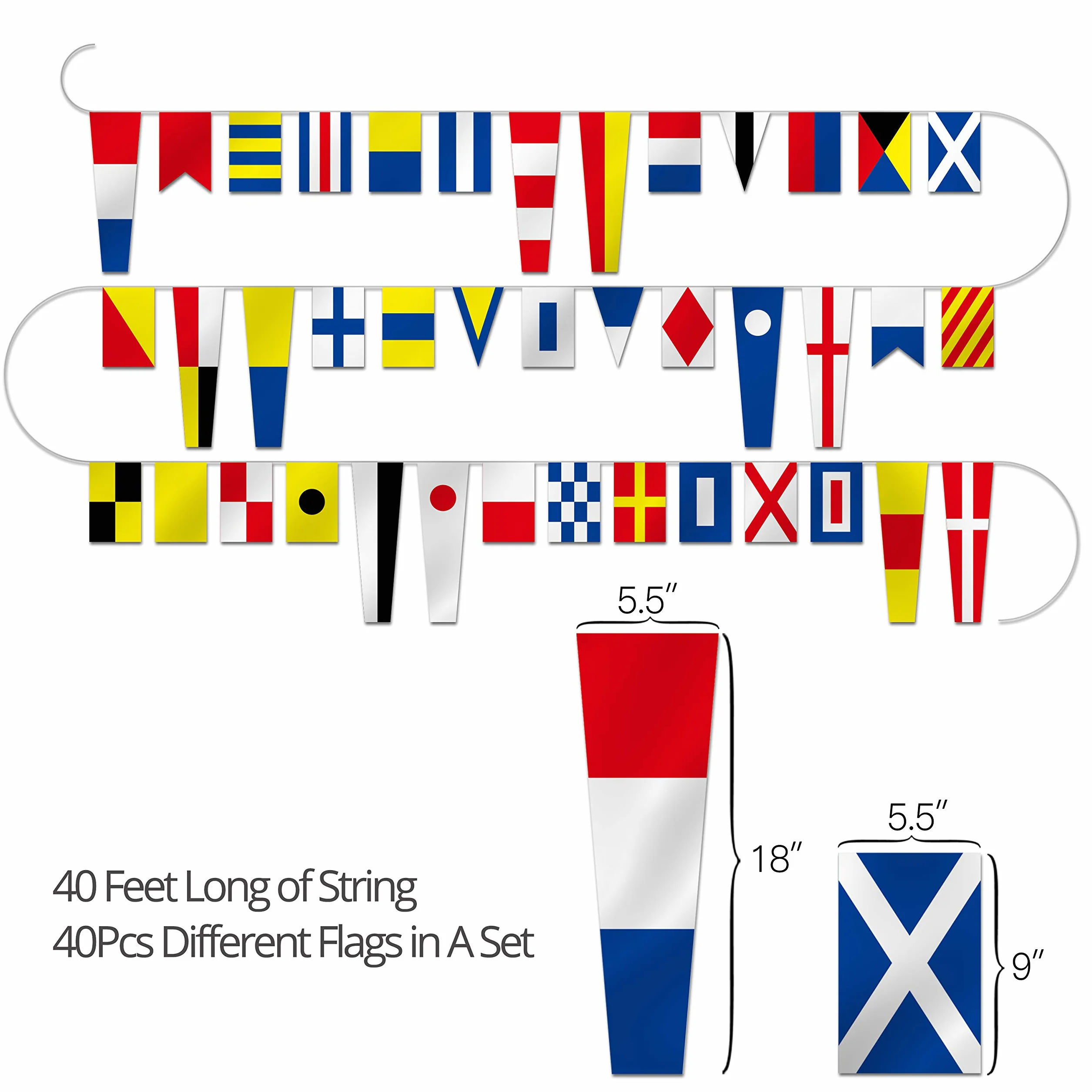 Anley Zestaw 40 flag sygnałowych morskich kodów sygnałowych 5,5"x18" 5,5"x9" dekoracyjnych