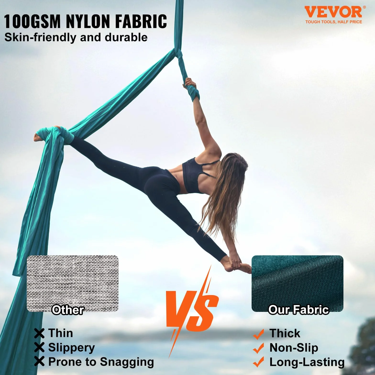 VEVOR Aerial Yoga Hamak Zestaw 8 x 2,8 m, Zielony Swing Air Muchy, Indoor Hammock 1000 kg Maks. Nośność, W Zestawie Skarpety do Jogi i Stalowy Karabińczyk