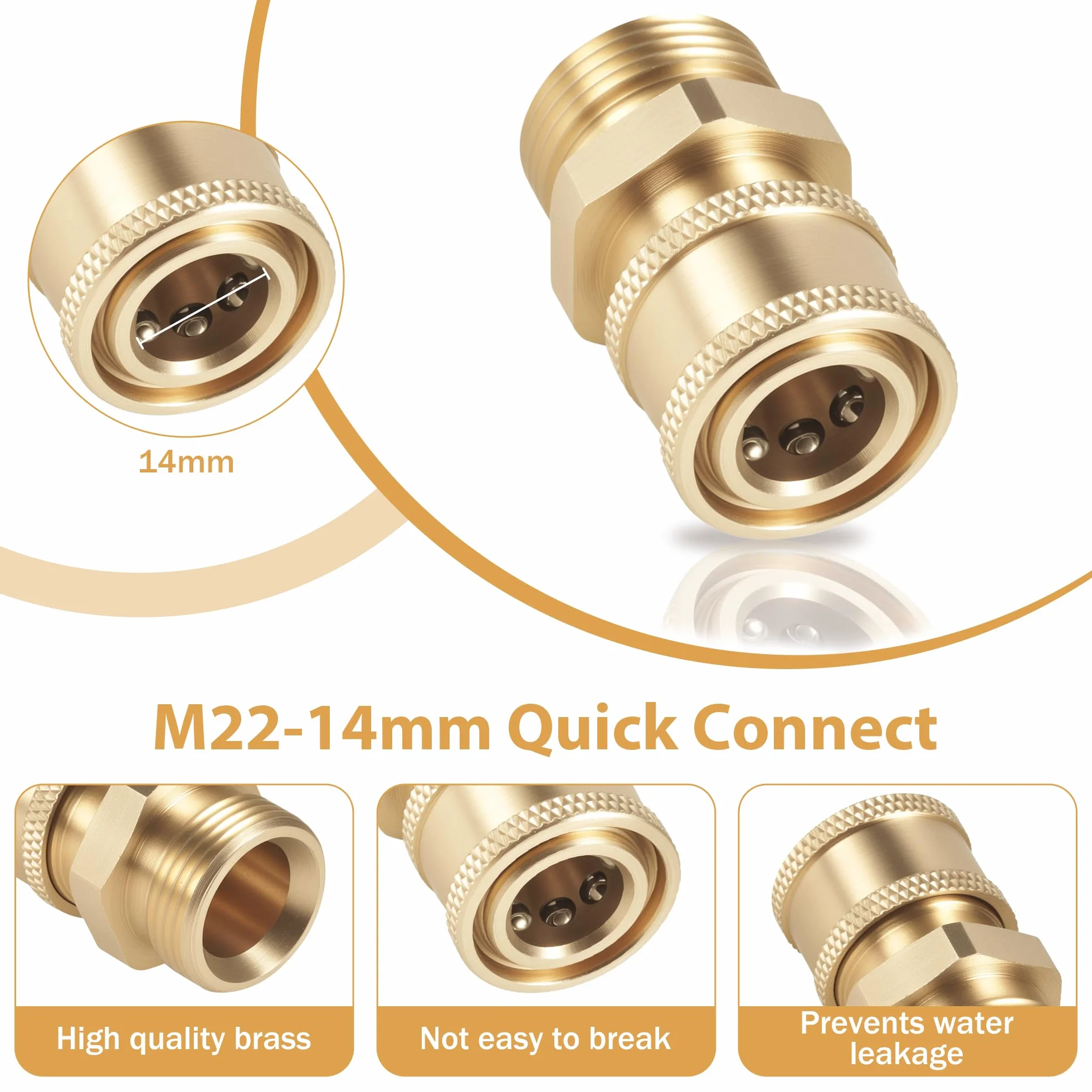 Zocipro Zestaw adapterów do myjki wysokociśnieniowej 4 sztuki M22-14 mm na 1/4 cala, szybkie złącza i szybkie odłączniki mosiądz do węża myjki wysokociśnieniowej, pompa 5000 Psi