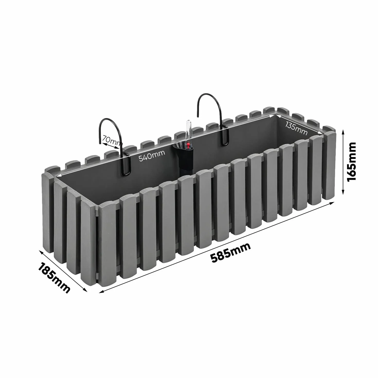4x Doniczka Na Kwiaty Ze Wspornikami - 58 x 18 x 16,2 cm - System Nawadniania Doniczek Balkonowe Doniczki Na Rośliny, Szare