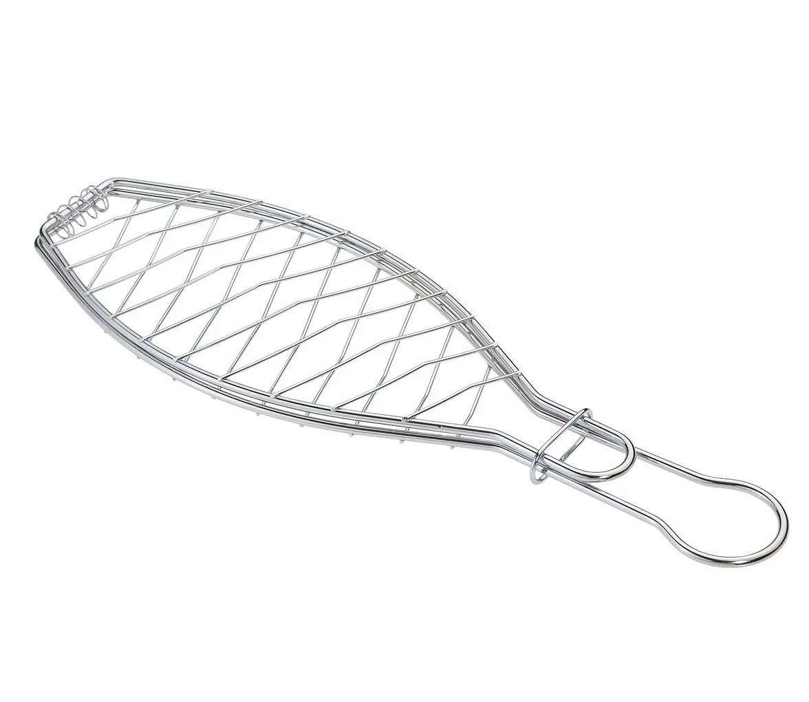 Küchenprofi BBQ Easy szczypce do grilla ryb, metalowe chromowane, 43 cm, uchwyt na ryby, kosz grillowy, do smażenia ryb, szczypce do grillowania ryb, kolor srebrny
