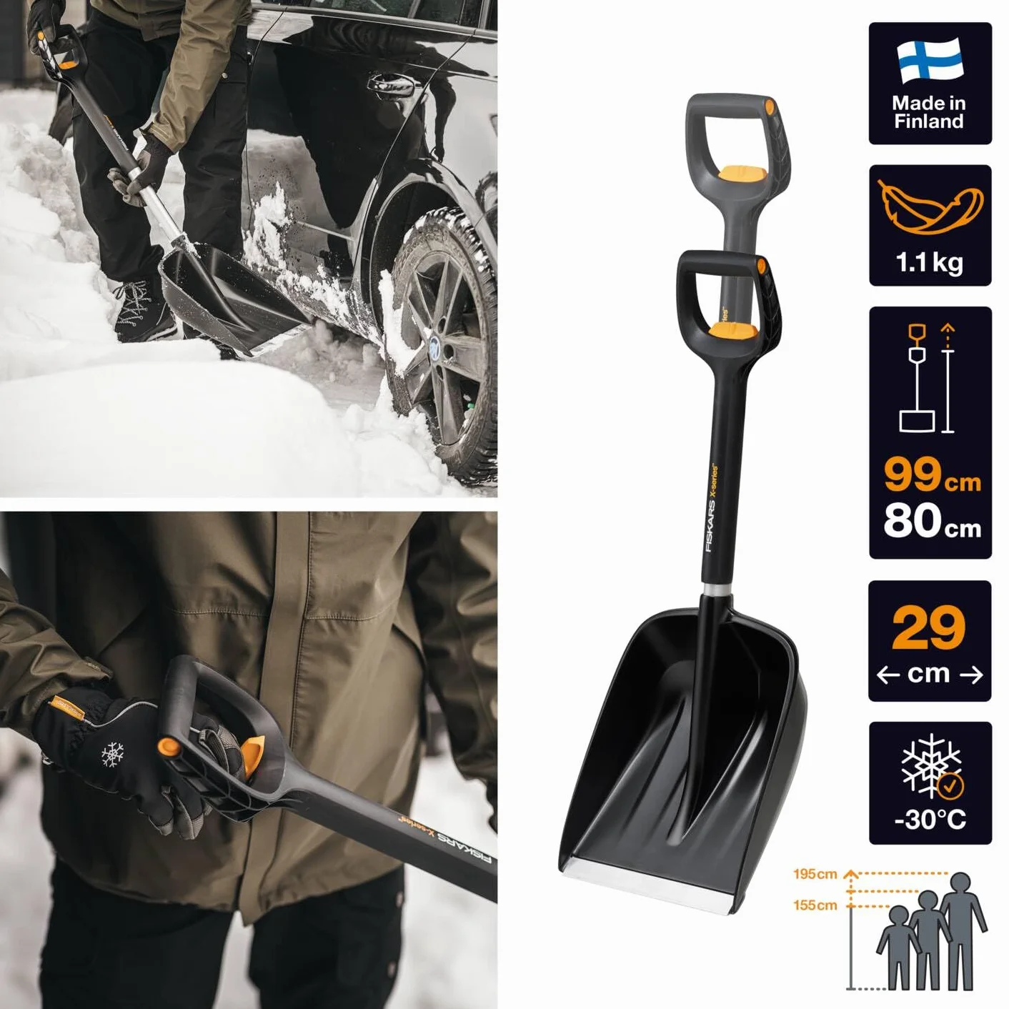 Fiskars Szufla samochodowa X-series teleskopowa 79,5-98,7 cm aluminium stal tworzywo sztuczne czarna srebrna