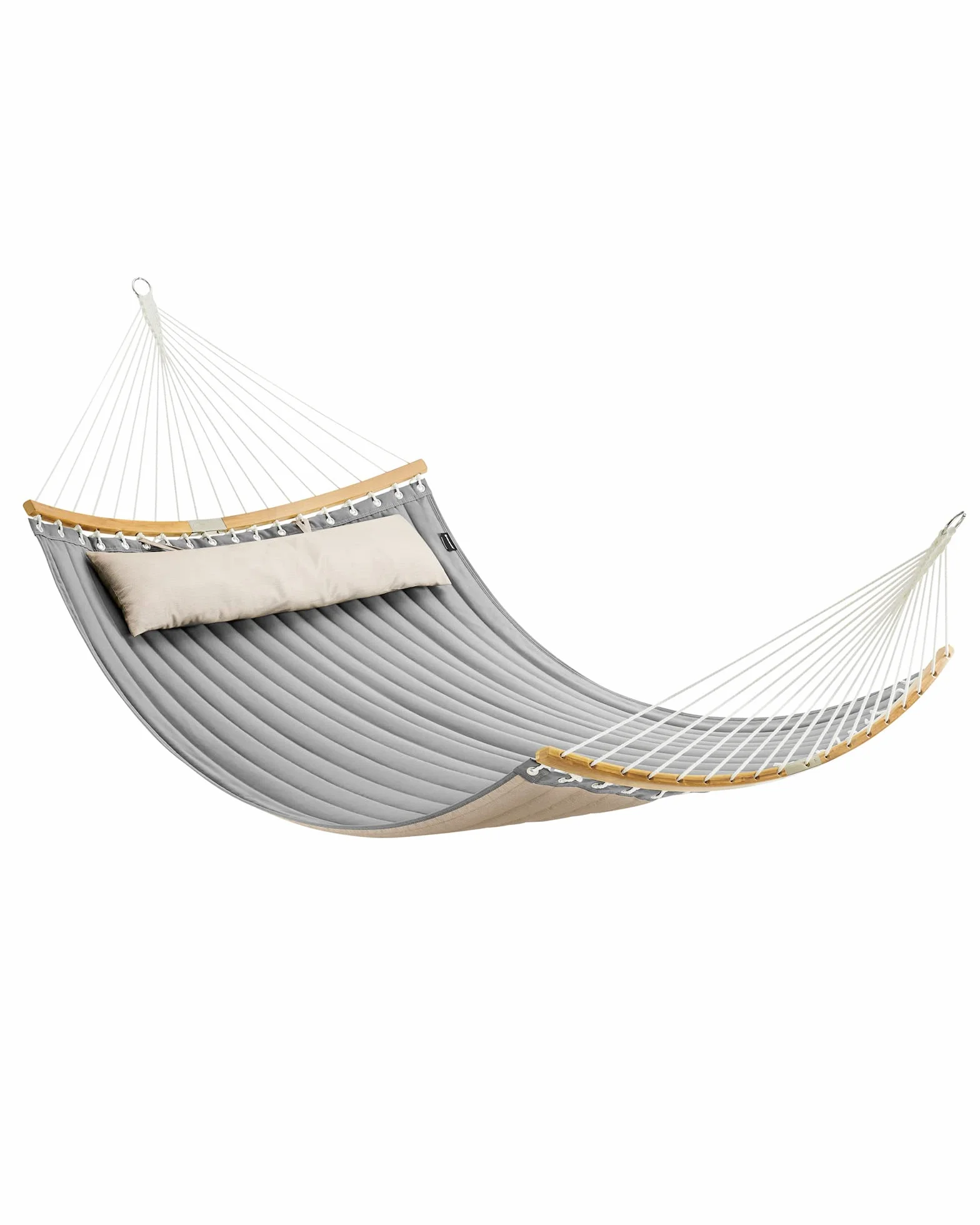 SONGMICS hamak dla 2 osób, wyściełany, pikowany, z podzielnymi giętymi bambusowymi kijami, z poduszkami, tkanina Oxford, 200 x 140 cm, nośność do 225 kg, szaro-beżowy GDC34CG
