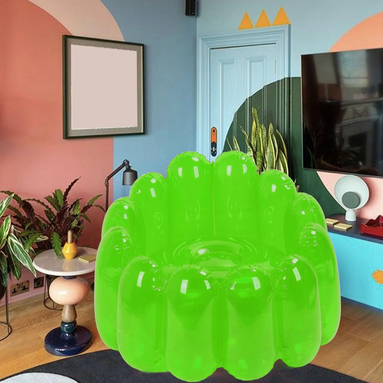 Ejoyous Nadmuchiwana Sofa, Przenośna na Zewnątrz, Dmuchana Kanapa, w żywym Cukierkowym Kolorze, do Salonu, Sypialni, Imprezy Przy Basenie (GREEN)