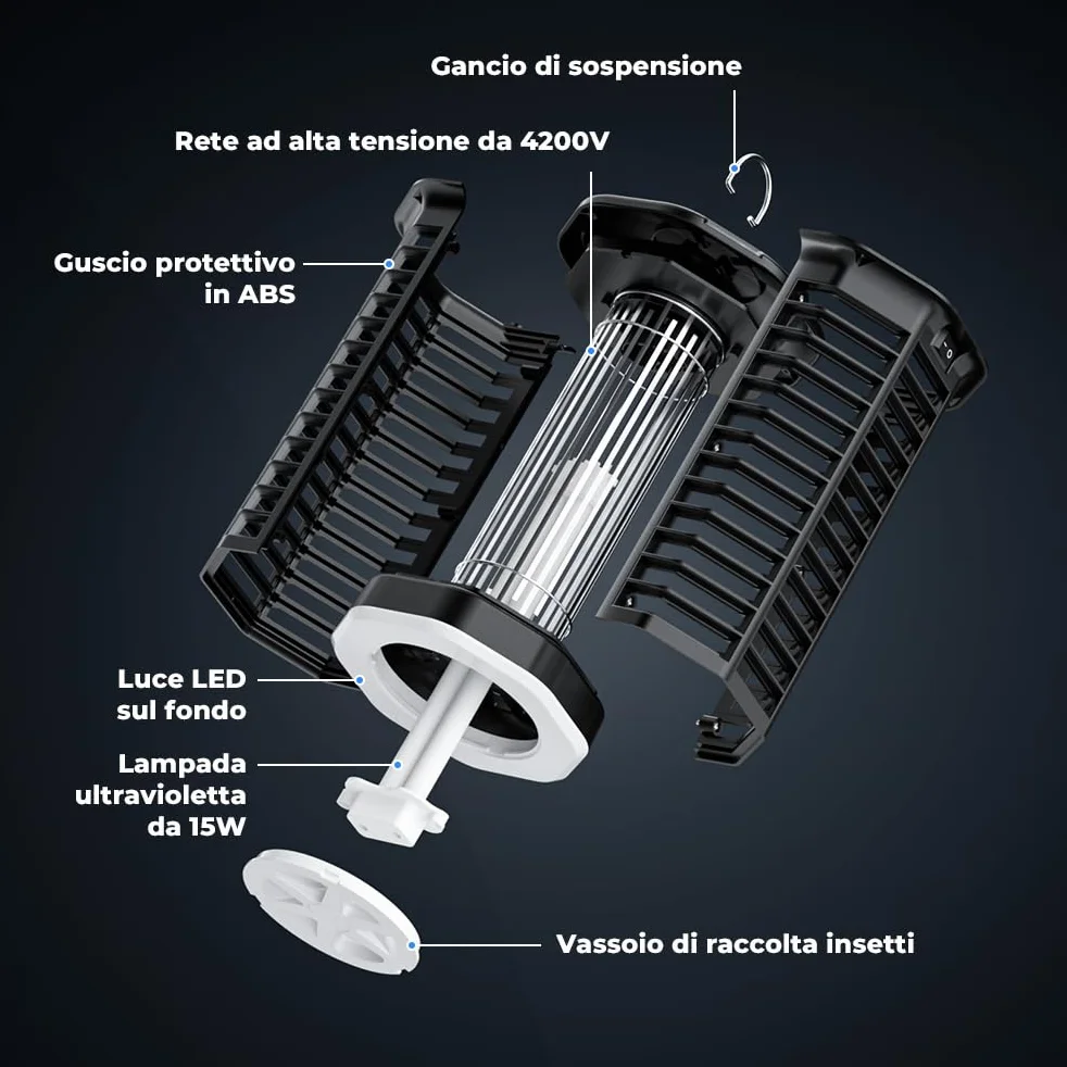 YISSVIC Elektryczna lampa przeciw komarom 4200 V UV wodoodporna elektryczna moskitiera IPX4, ochrona przed komarami do ogrodu, wewnątrz i na zewnątrz ze szczotką do czyszczenia