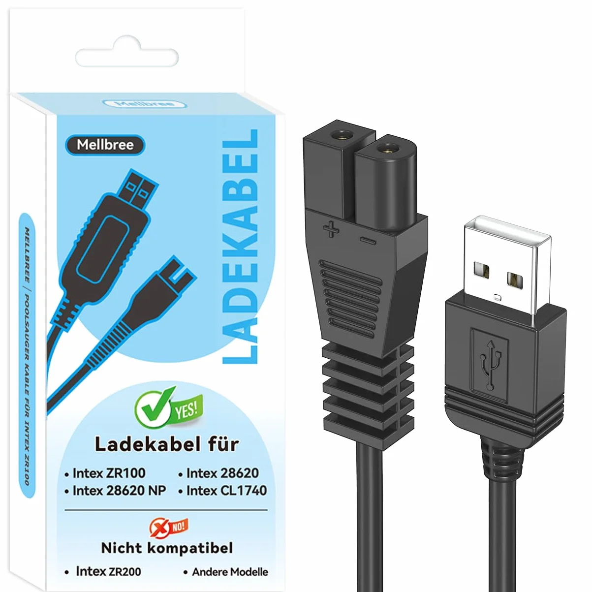 Mellbree Kabel USB 2m do ładowania odkurzacza basenowego Intex ZR100 28626 28620 NP