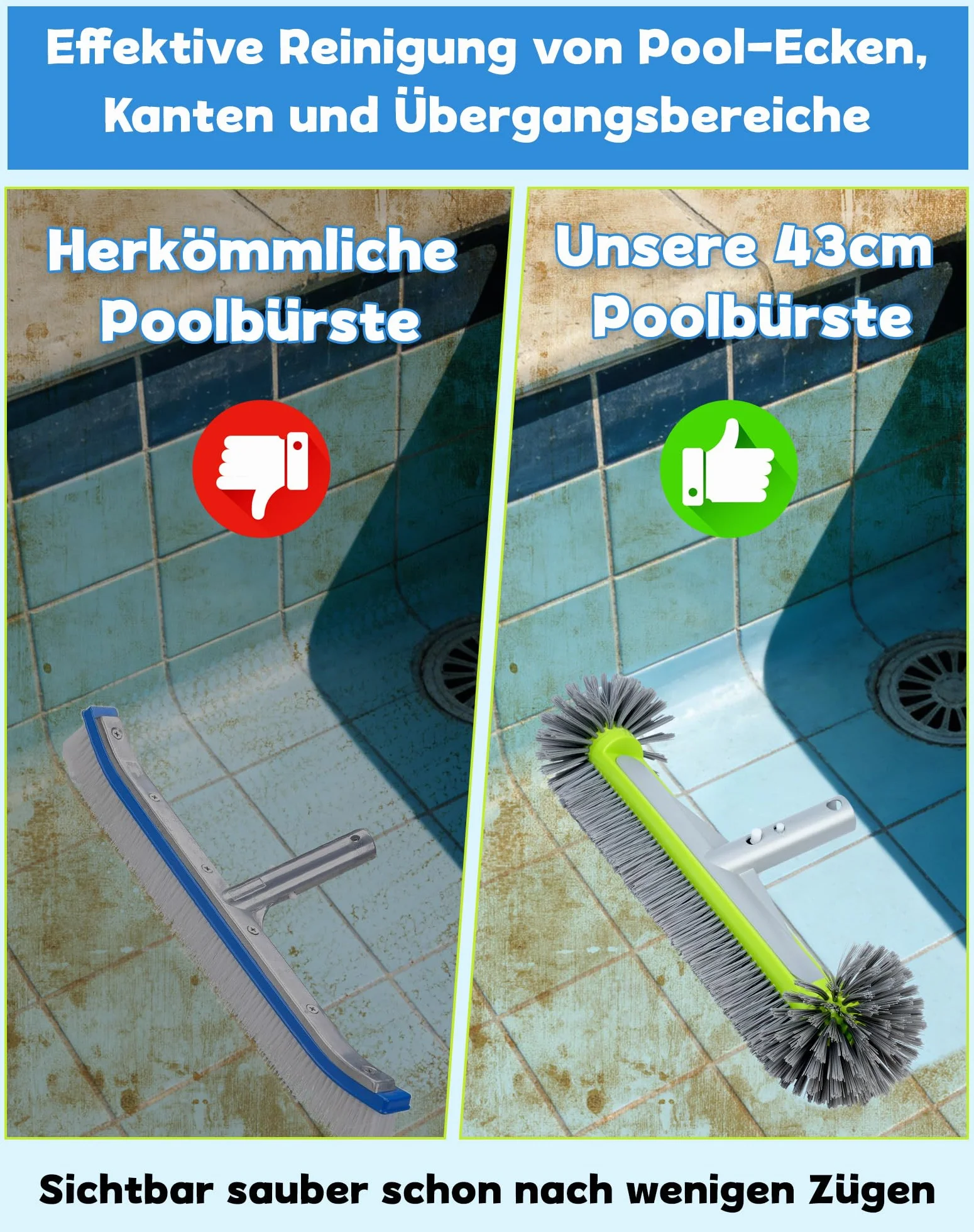 Szczotka do basenu 43 cm ekstra szeroka do czyszczenia podłóg i ścian