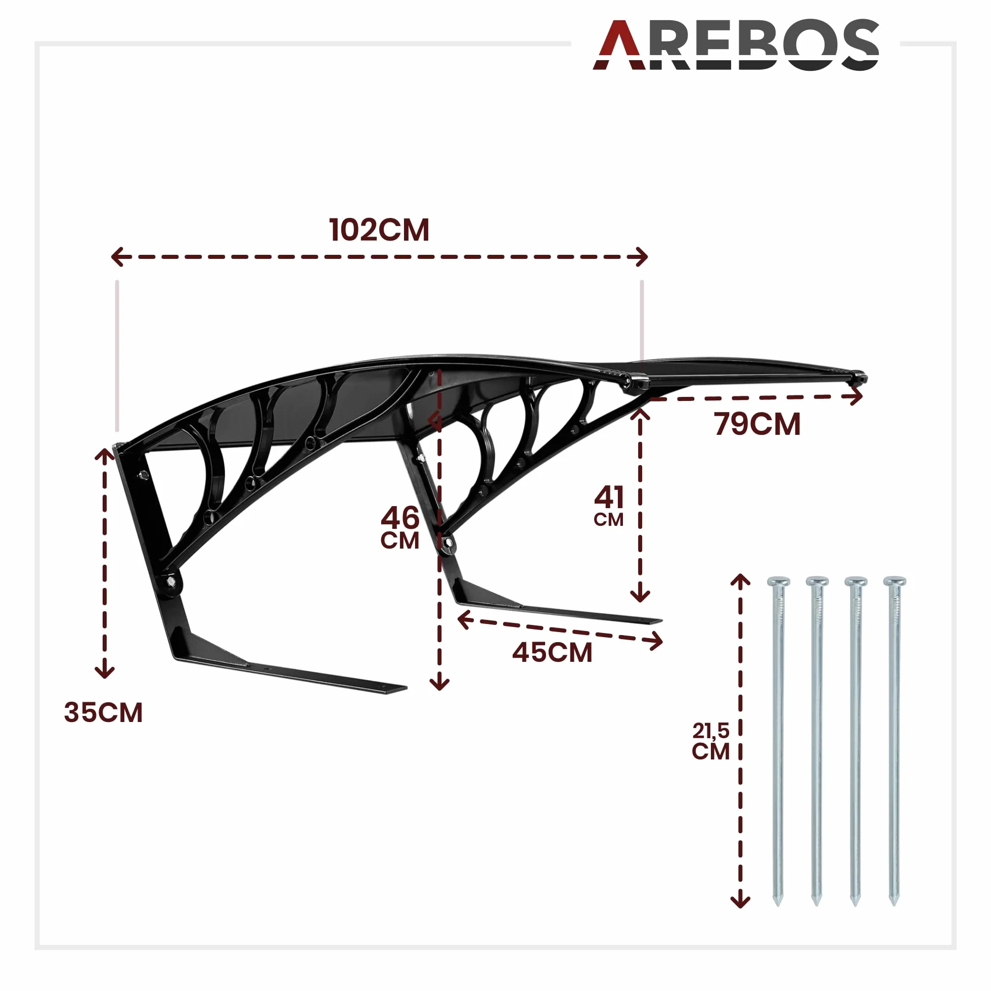 Arebos Garaż dla robota koszącego, wiata, daszek, 102 x 79 x 46 cm, odporny na działanie warunków atmosferycznych + ochrona przed promieniowaniem UV, metalowe nóżki materiały montażowe, czarny