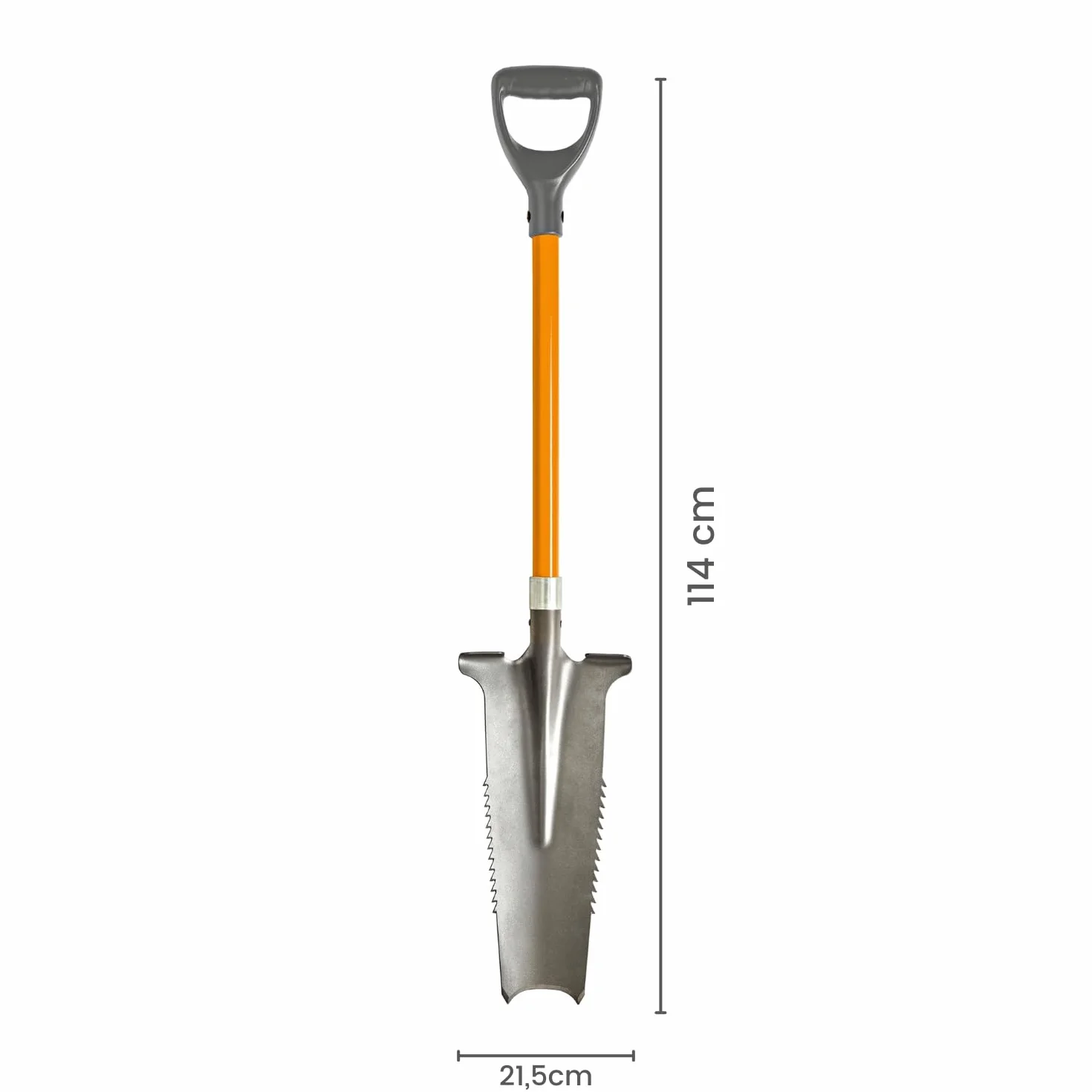 3 PAGEN® Łopata z piłą do korzeni, końcówka ze stali węglowej z ostrymi zębami, łopata ogrodnicza 114 cm, z ergonomicznym uchwytem i szeroką krawędzią do stepping - wysokiej jakości ostrze łopaty do
