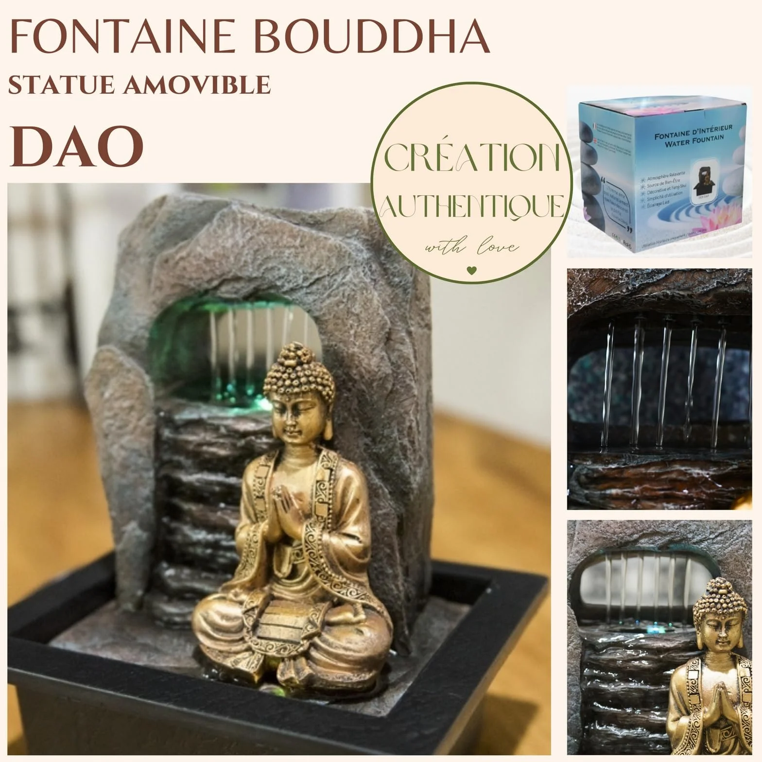 Zen'Light Zen Dao fontanna, żywica syntetyczna, brąz, 21 x 17 x 25 cm