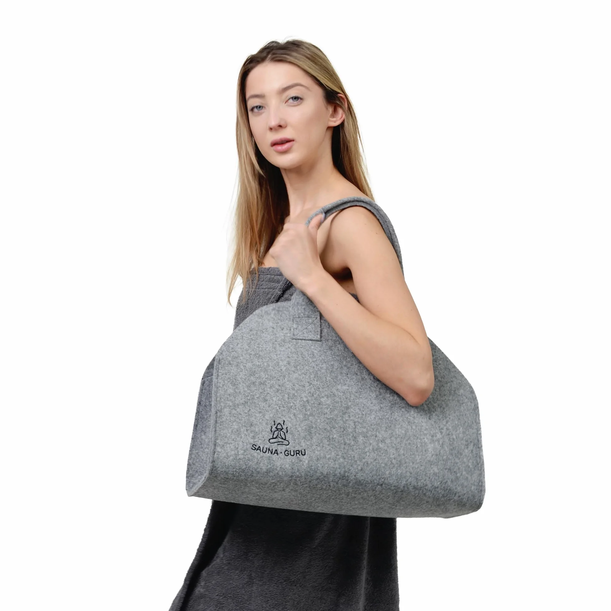 Wełniana filcowa torba do sauny premium – ręcznie robiona torba do przechowywania akcesoriów spa na czapkę bany, chustę na kilt, rękawicę i poduszkę do siedzenia, ekologiczna szara torba do