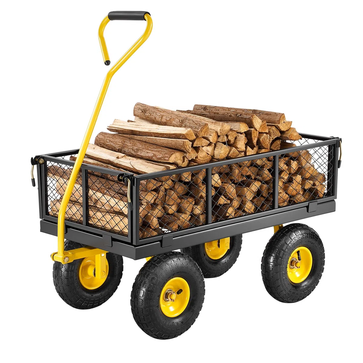 VEVOR Wózek ogrodowy transportowy 227 kg Wózek na przyczepę stalową 4 koła, kosz z siatki żelaznej 86 x 46 x 20 cm, zdejmowane boki, możliwość przekształcenia w tacę opony, 25,4 cm, do ogrodnictwa,